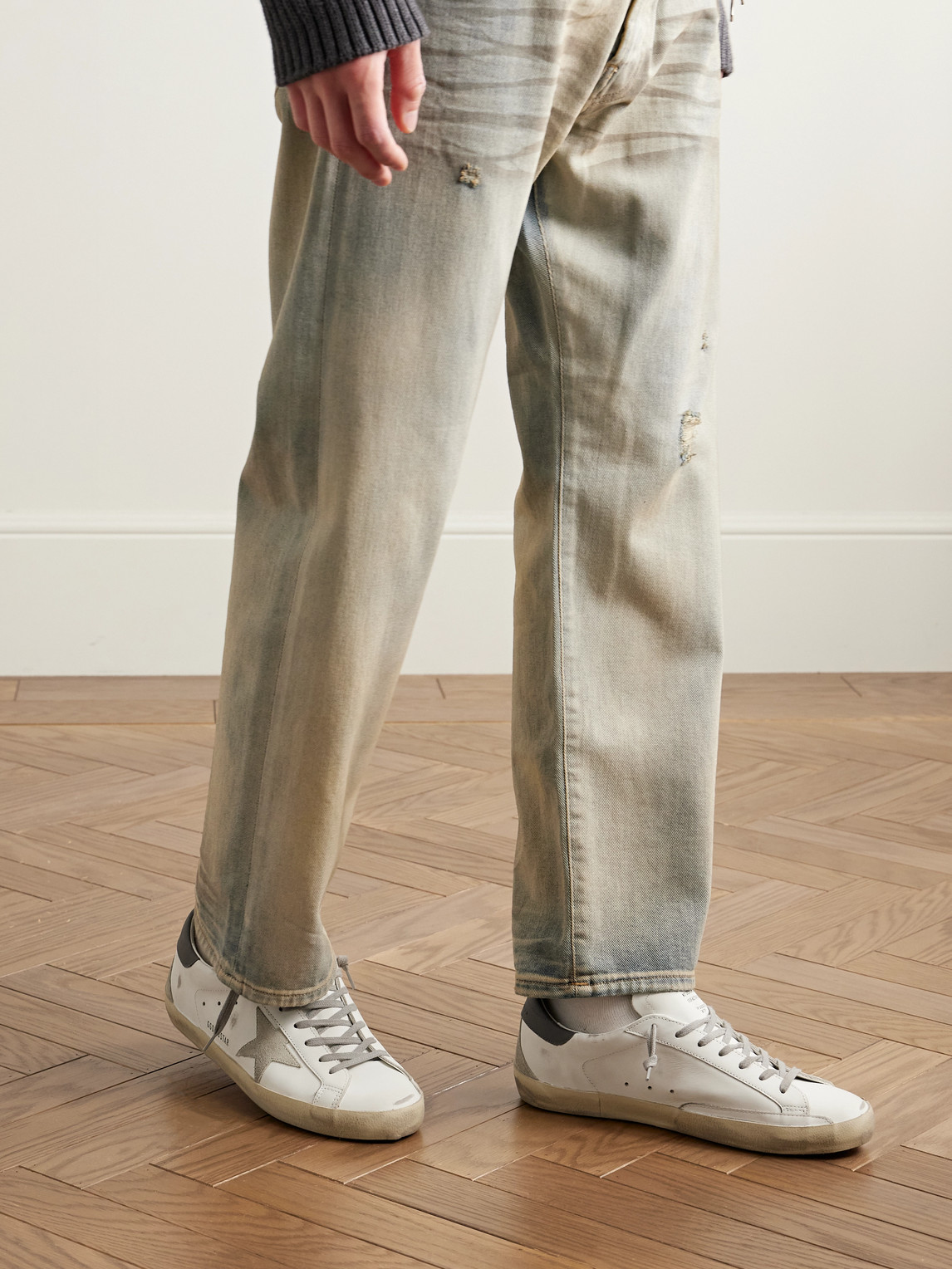 Golden Goose Panelled Sneakers With Signature Star Patch And Distressed Effect