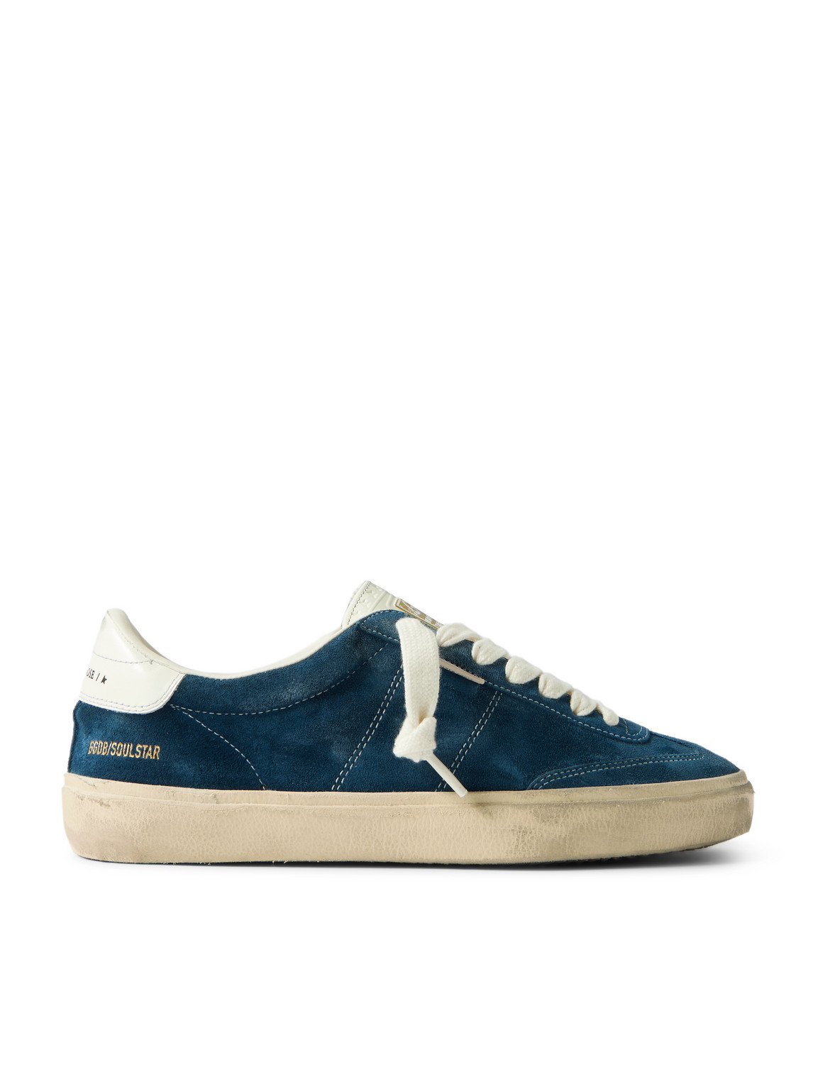 Golden Goose Soul-star Distressed Leather-trimmed Suede Sneakers In Blue