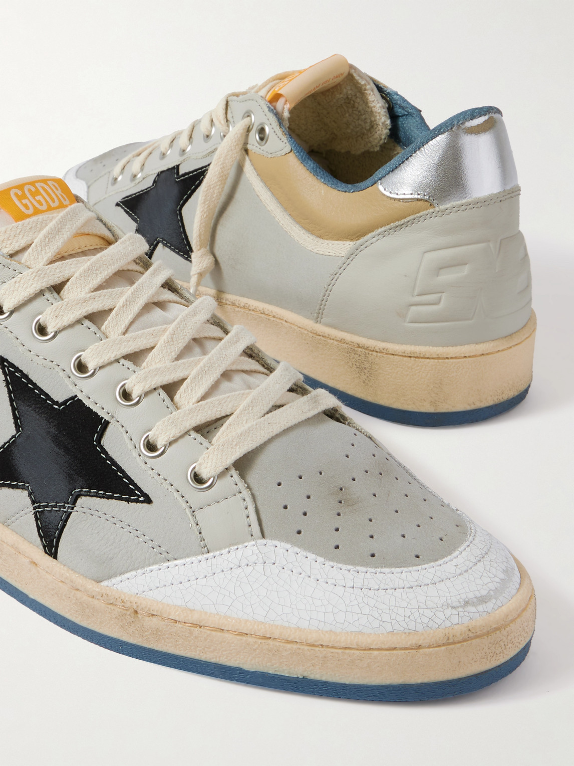 Golden Goose Ballstar Nabuk And Nylon Upper Crack Leather Toe Nylon Tongue Nabuk Star Laminated Heel Leather Spur In Gray
