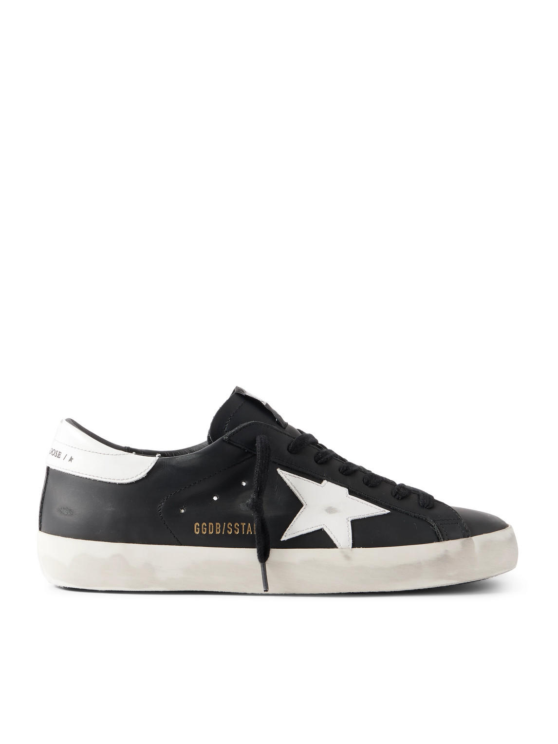 Golden Goose 'super-star' Black Low Top Sneakers With Logo Patch And Suede Details In Leather Man In Black