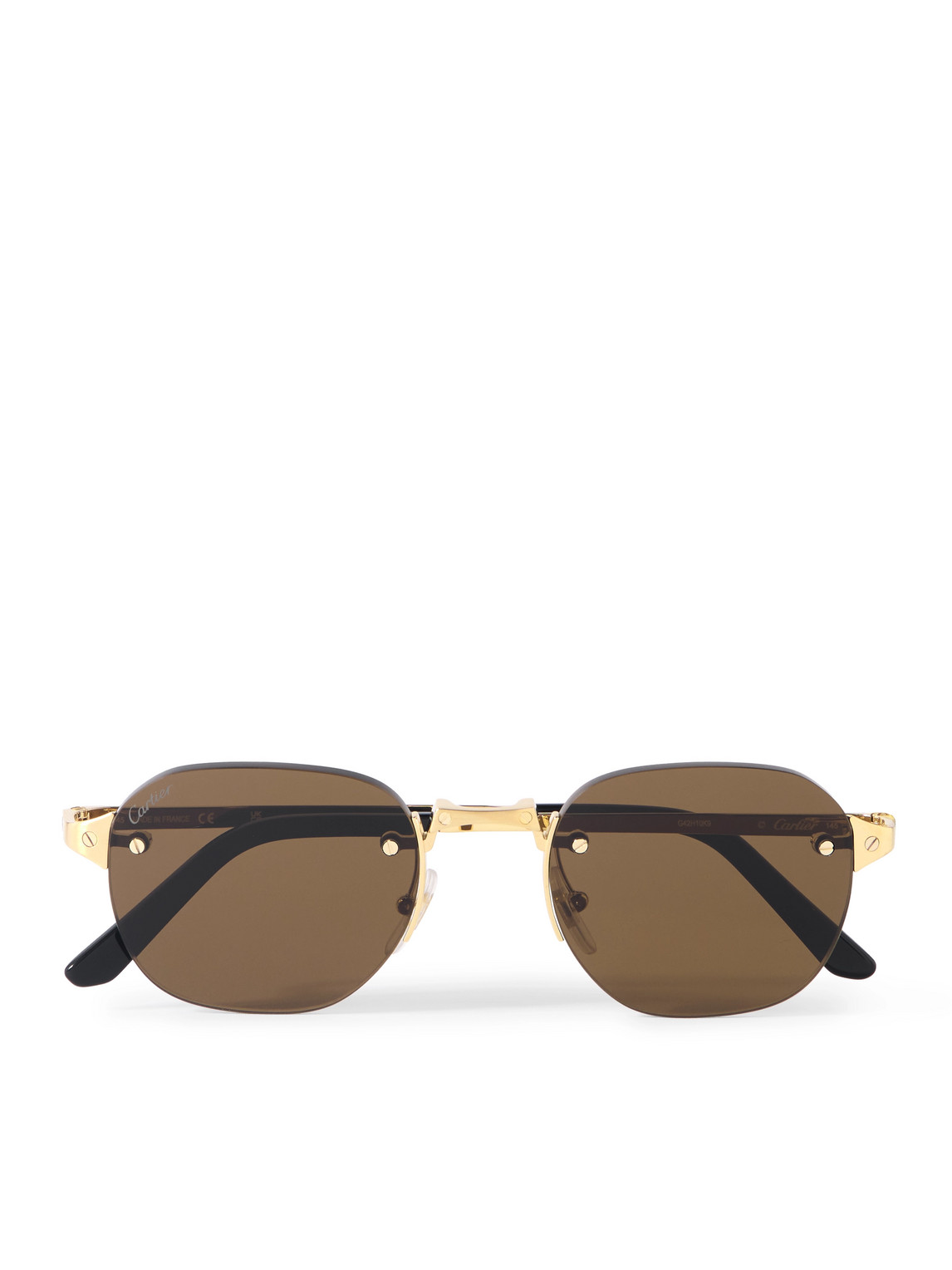 Cartier Santos De  Rimless Oval-frame Gold-tone Sunglasses In Brown