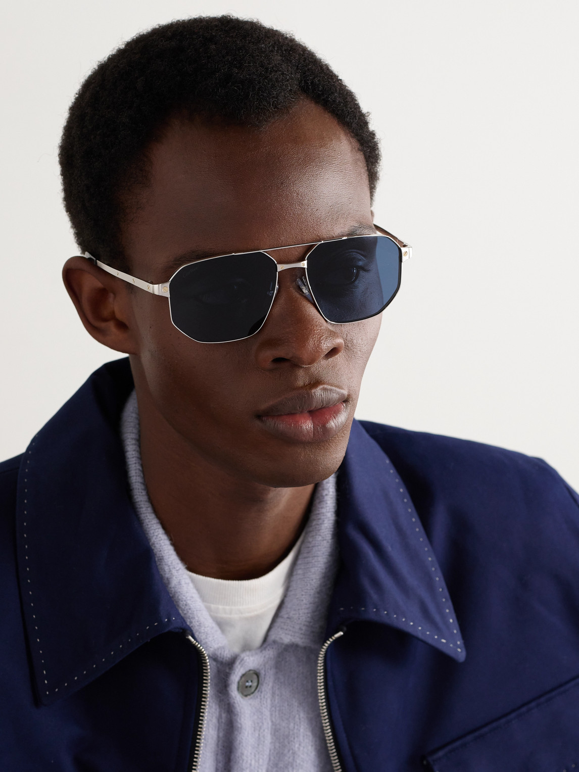 Cartier Santos De  Aviator-style Silver And Gold-tone Sunglasses In Silver