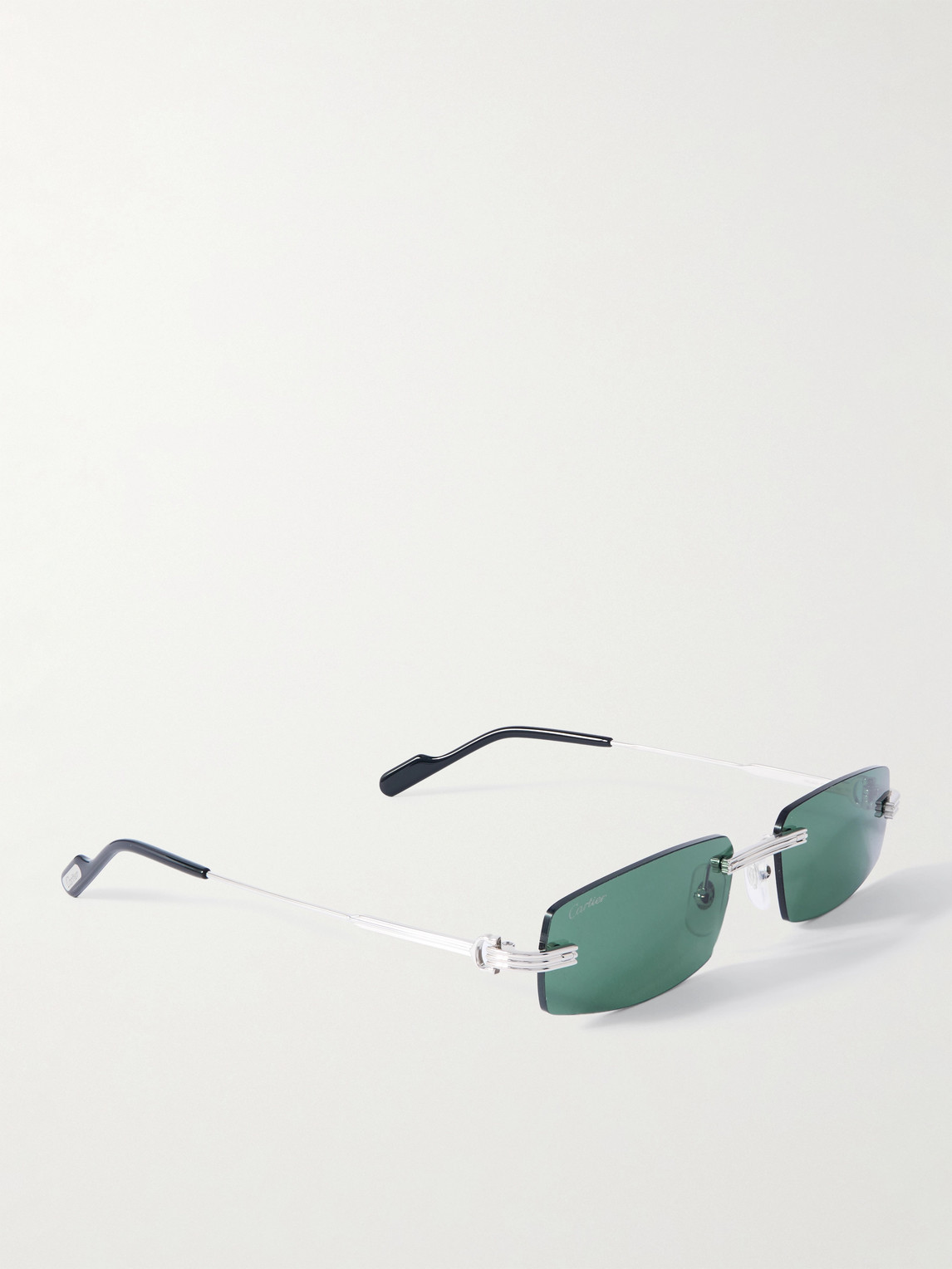 Cartier Rimless Rectangular-frame Silver-tone Sunglasses In Silver