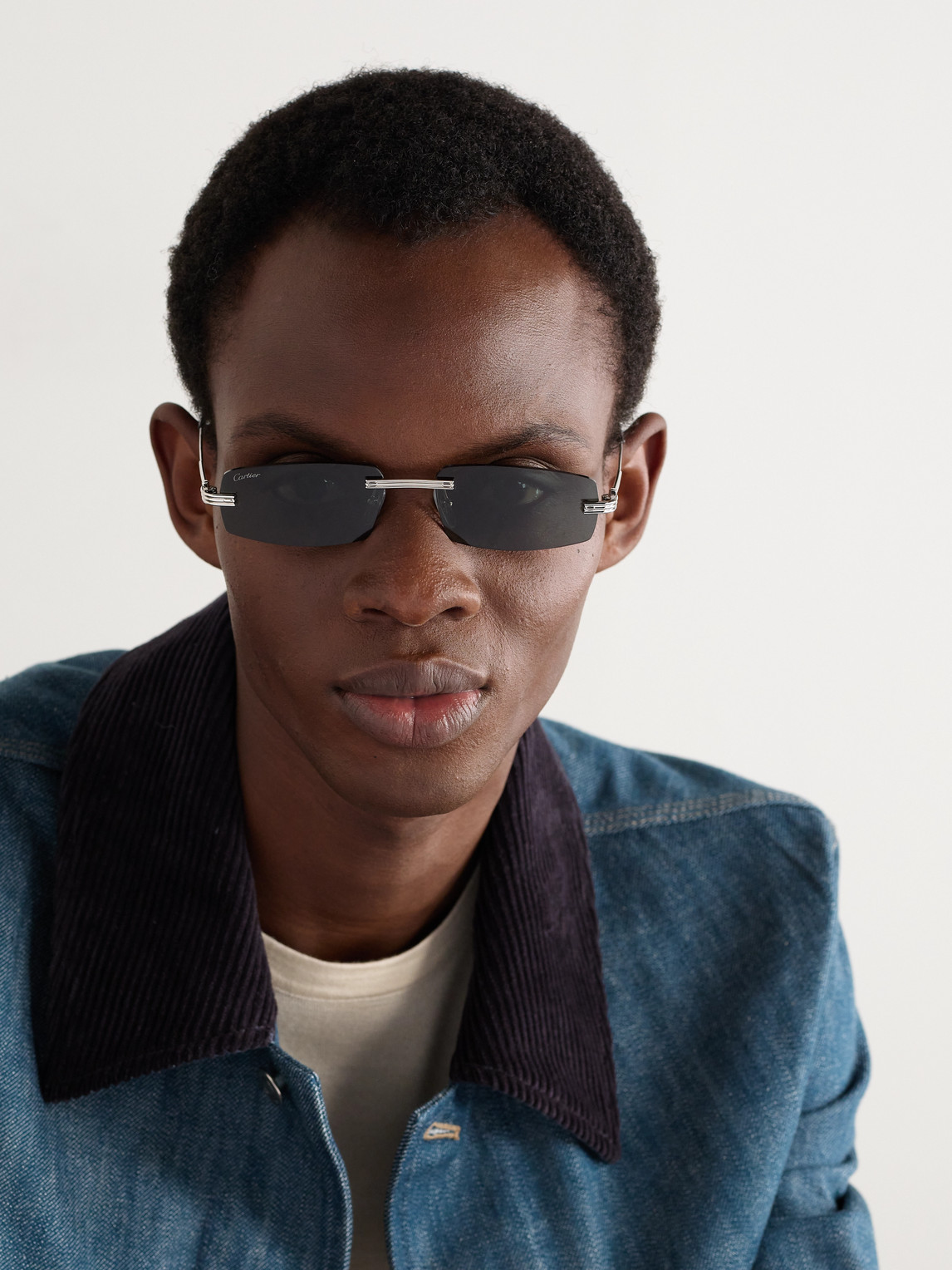 Cartier Rimless Rectangular-frame Silver-tone Sunglasses In Silver