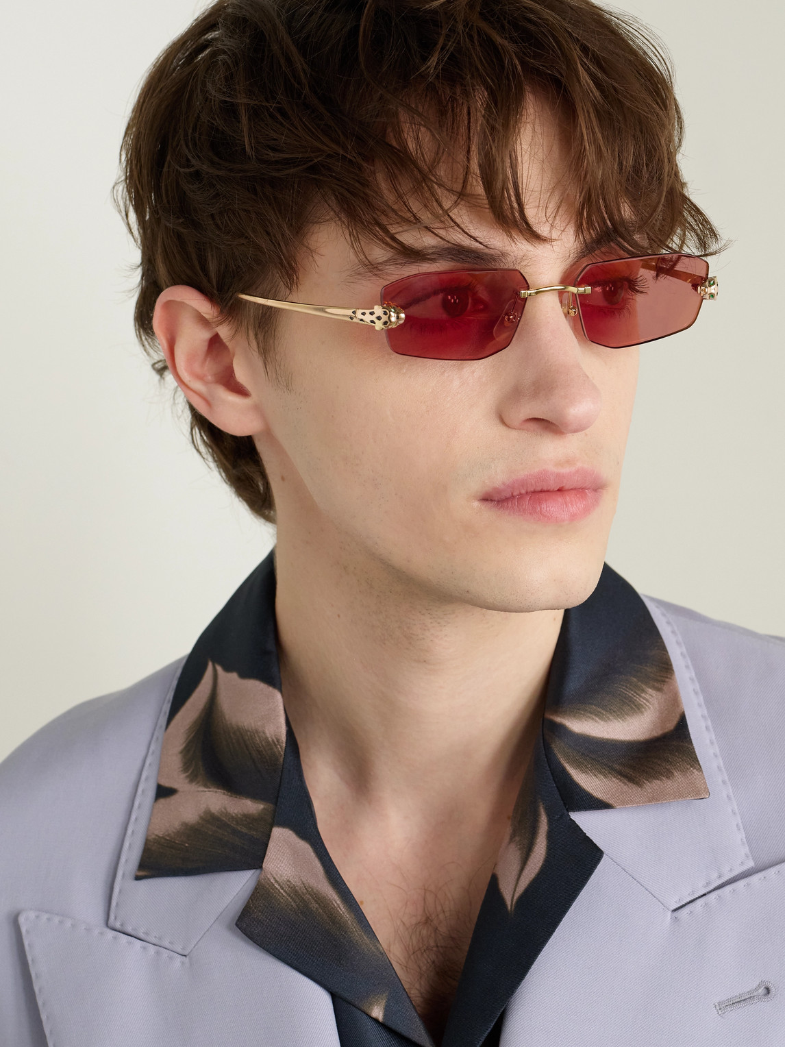 Cartier Panthère De Rimless Rectangle-frame Gold-tone Sunglasses