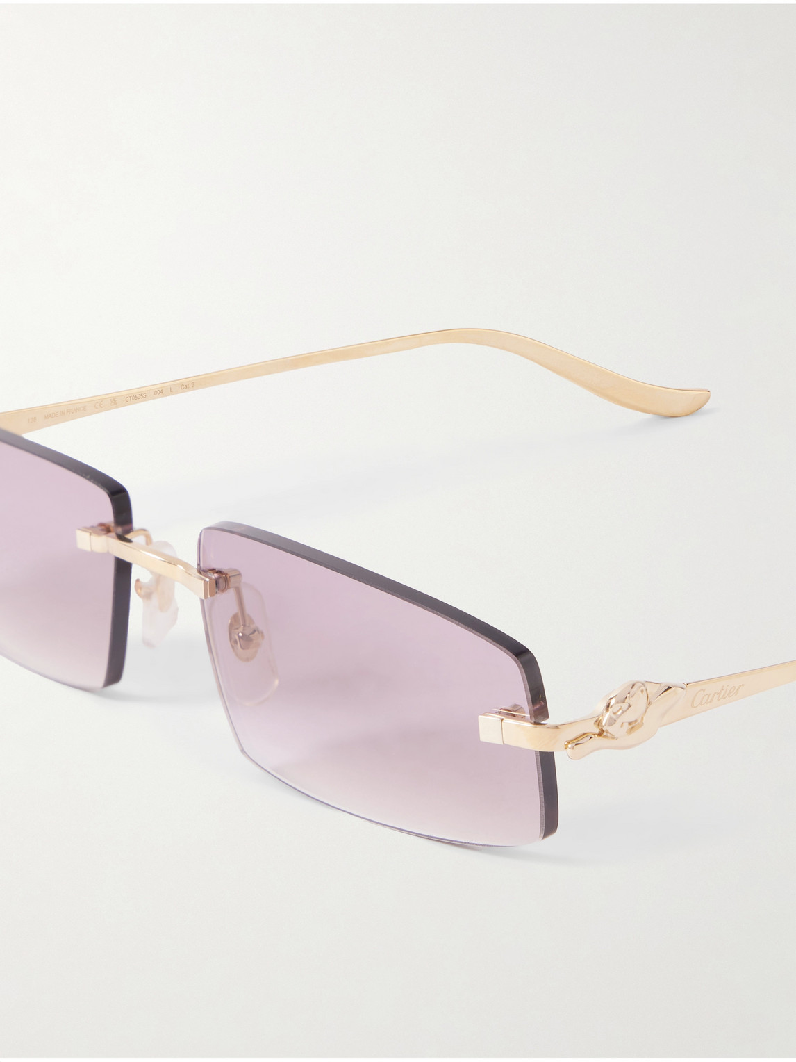 Cartier Panthère Rimless Rectangular-frame Gold-tone Sunglasses In Gold