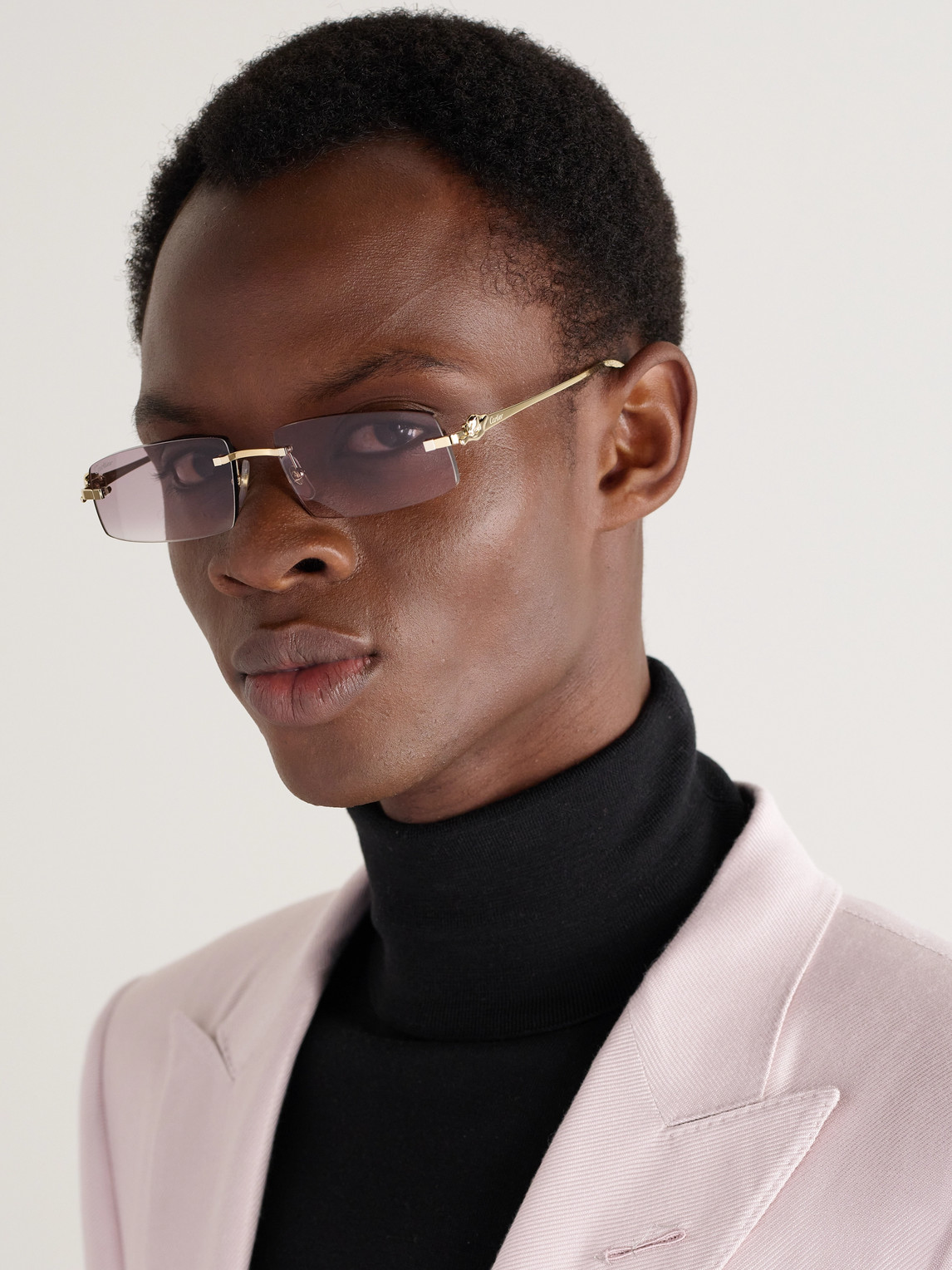 Cartier Panthère Rimless Rectangular-frame Gold-tone Sunglasses In Gold
