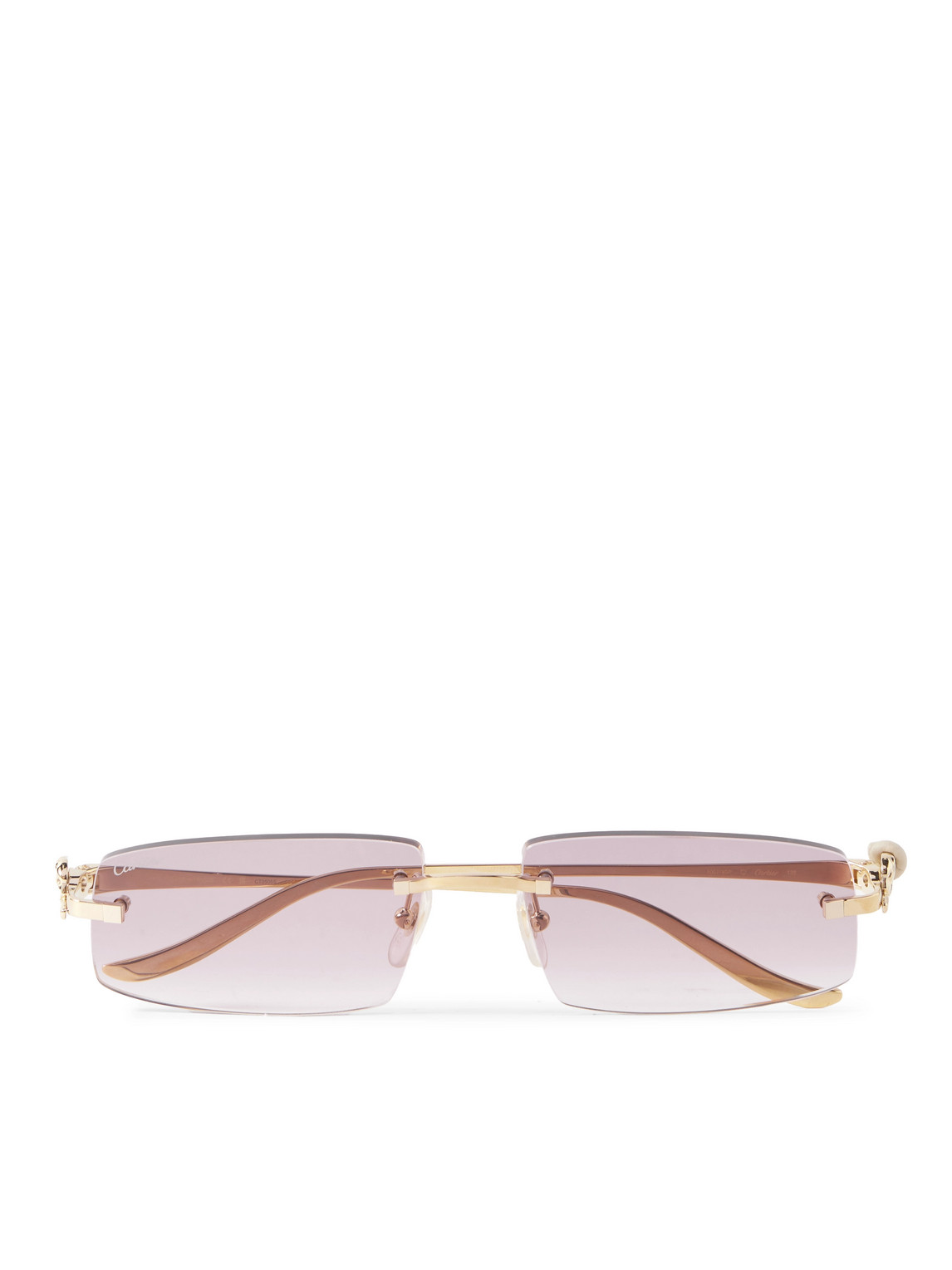 Cartier Panthère Rimless Rectangular-frame Gold-tone Sunglasses