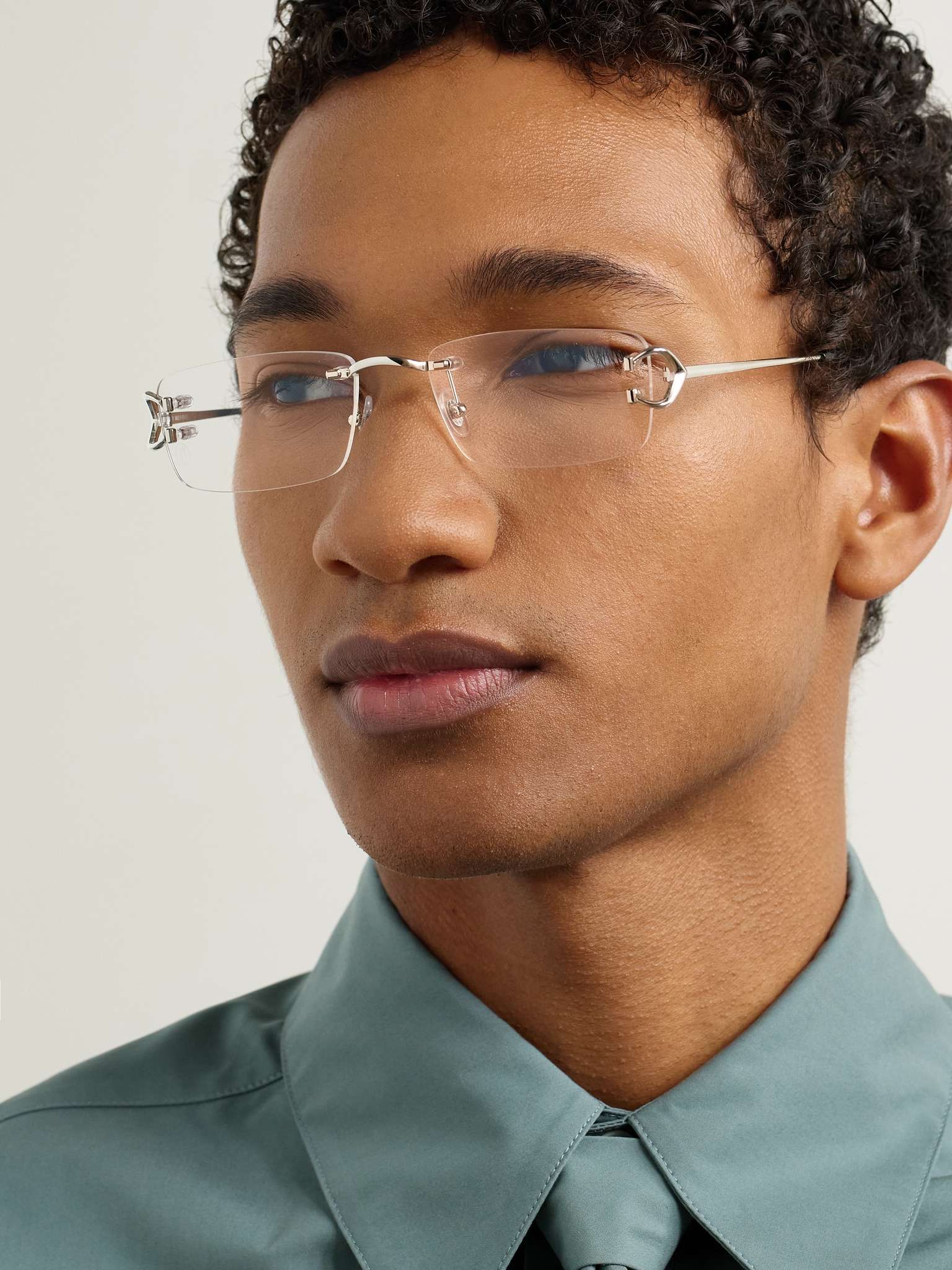 CARTIER EYEWEAR Rimless Rectangular-Frame Silver-Tone Optical Glasses ...