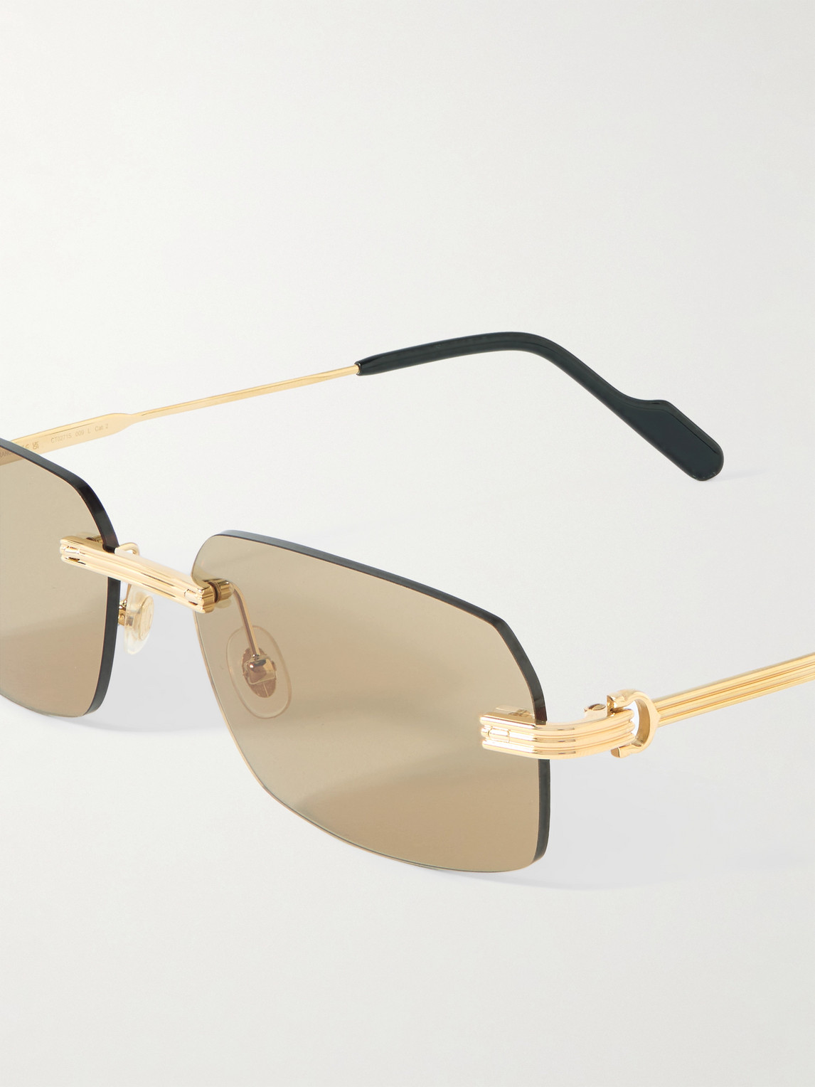 Cartier Rimless Rectangular-frame Gold-tone Sunglasses In Brown