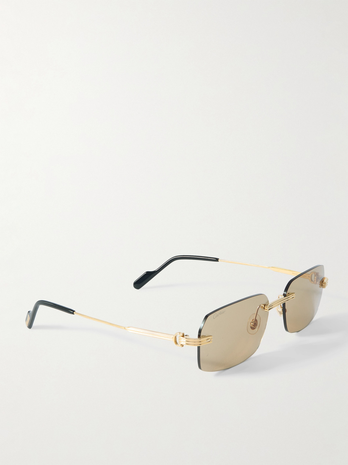 Cartier Rimless Rectangular-frame Gold-tone Sunglasses In Brown
