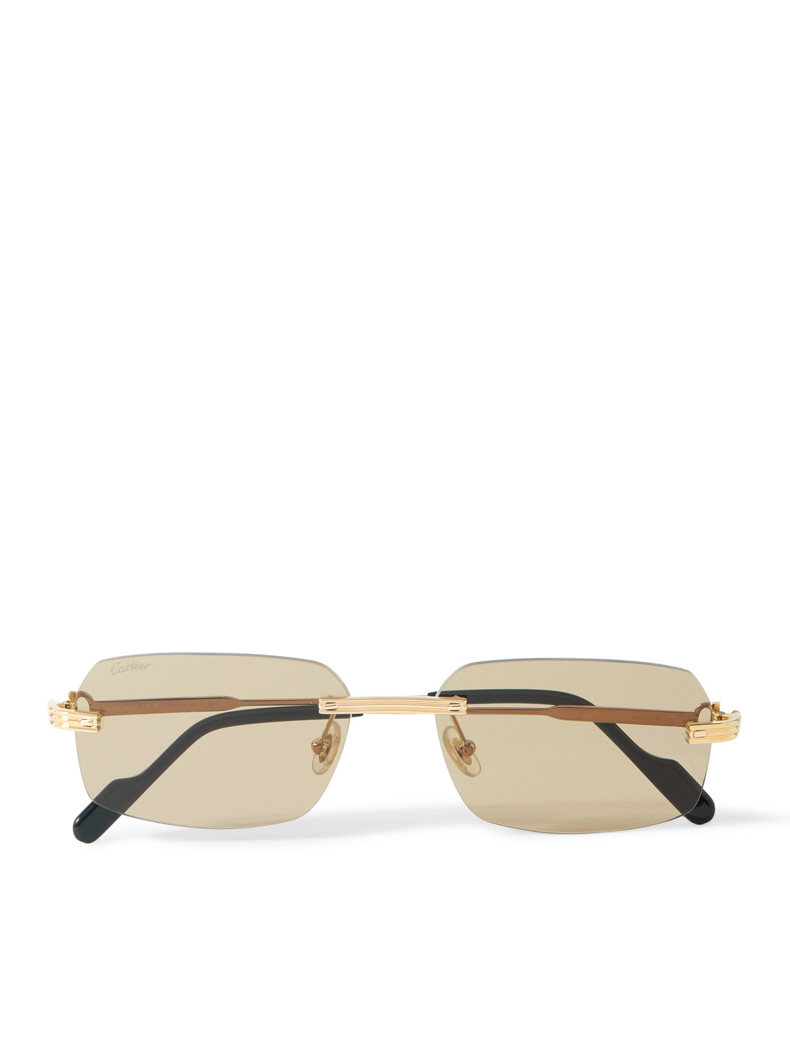 Cartier Rimless Rectangular-frame Gold-tone Sunglasses In Brown
