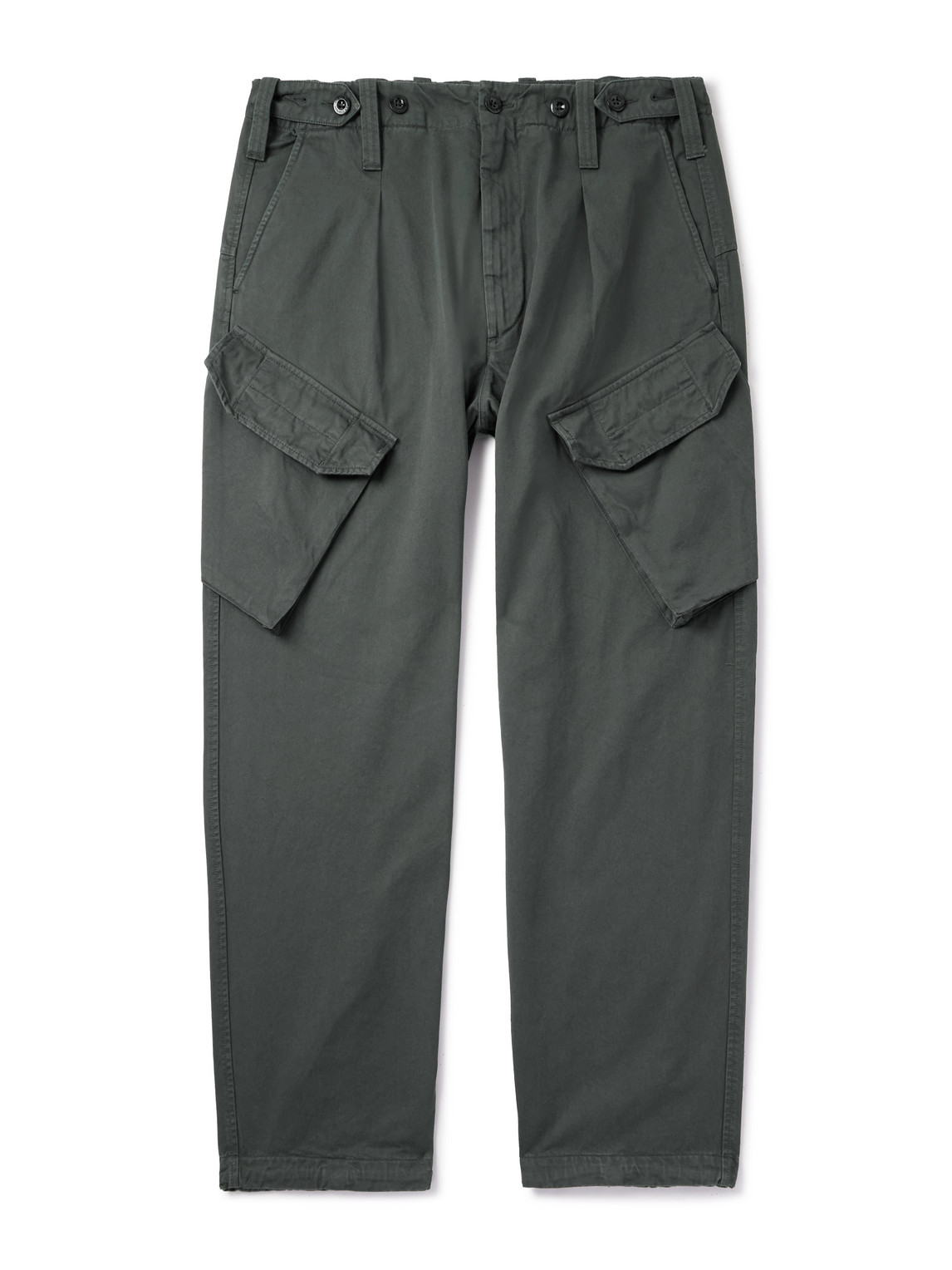 Wide-Leg Pleated Cotton-Gabardine Cargo Trousers