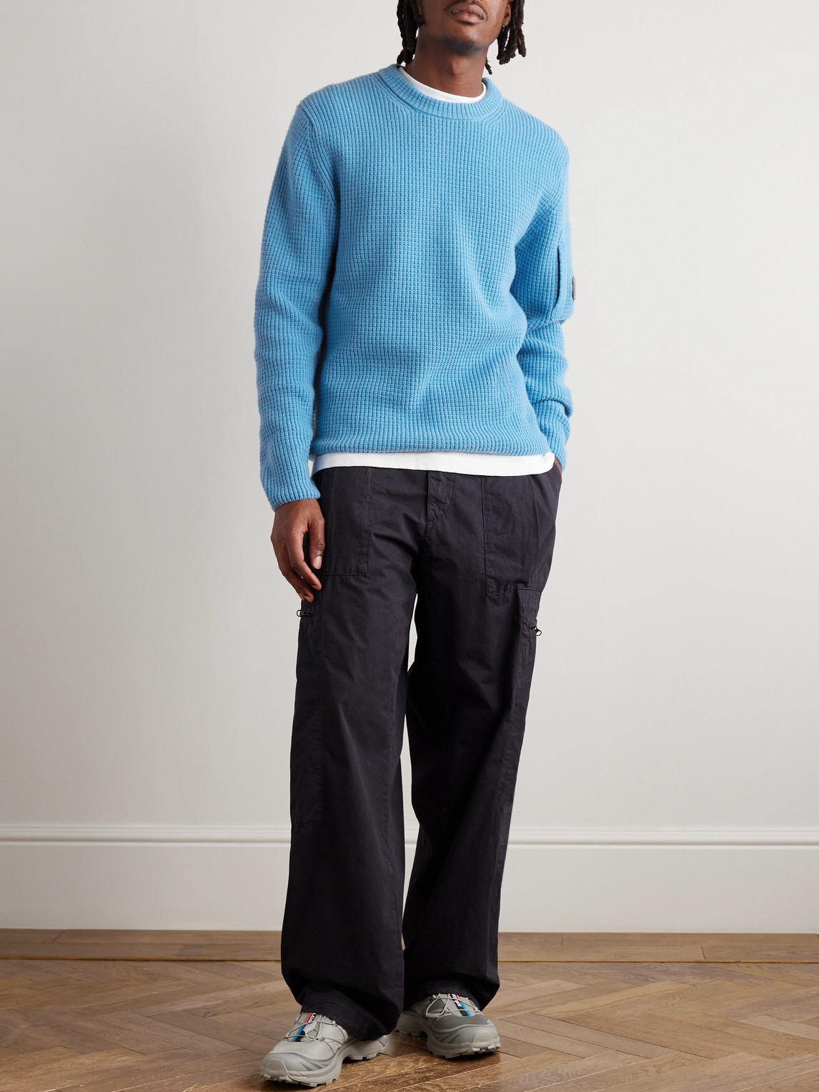 C.p. Company Ribbed-knit Wool-blend Sweater In Blue