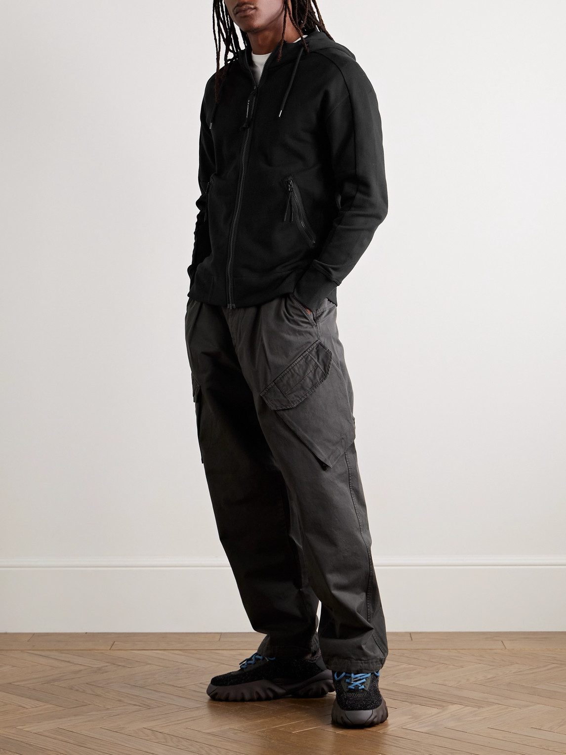 C.p. Company Goggle Logo-appliquéd Cotton-jersey Zip-up Hoodie In Black