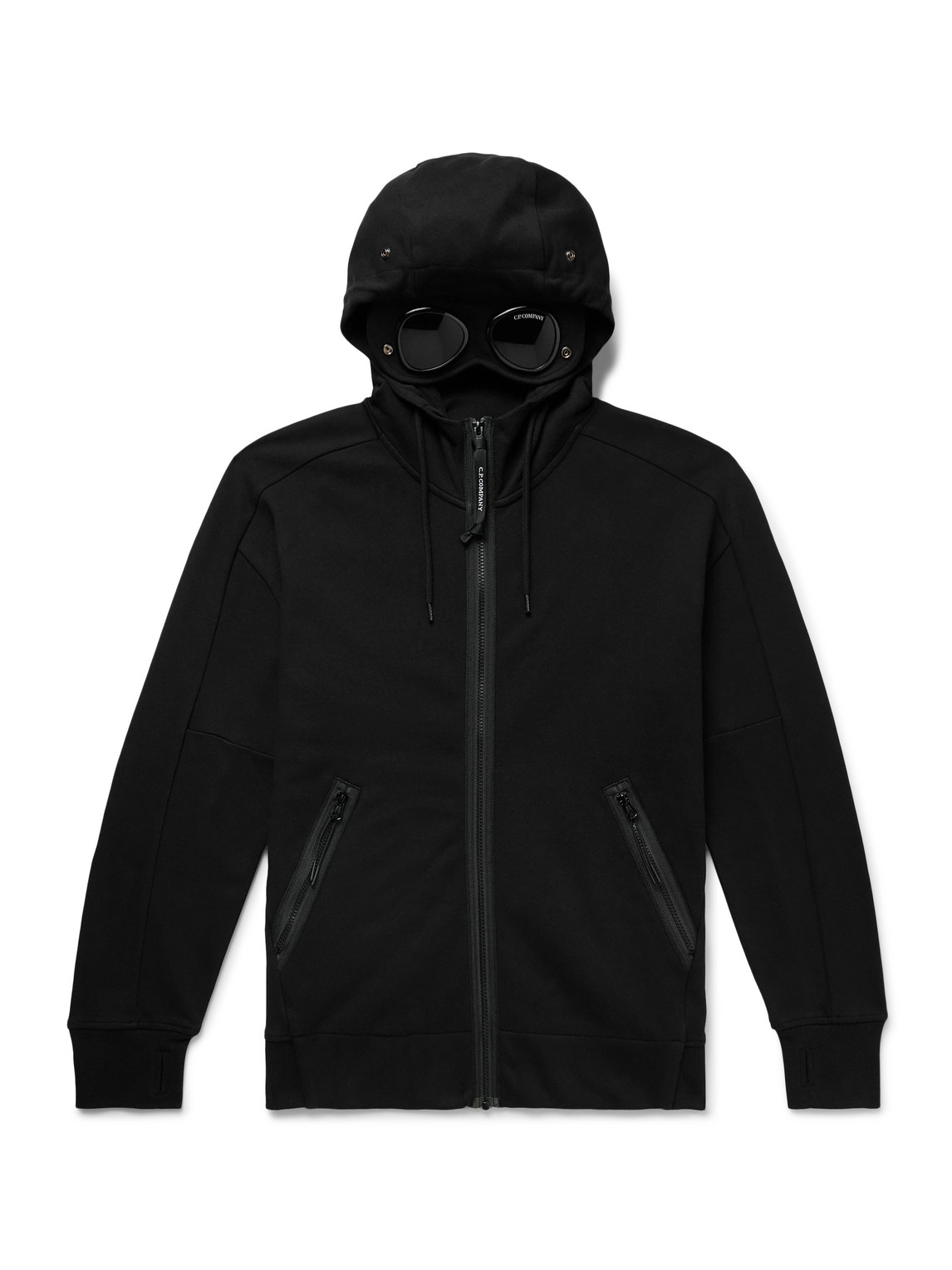 C.p. Company Goggle Logo-appliquéd Cotton-jersey Zip-up Hoodie In Black