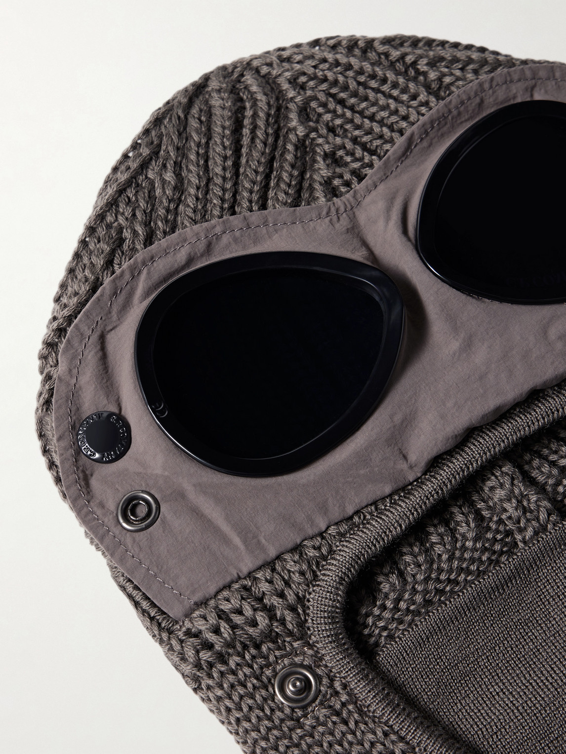 C.p. Company Goggle-embellished Shell-trimmed Ribbed Wool Balaclava In Green