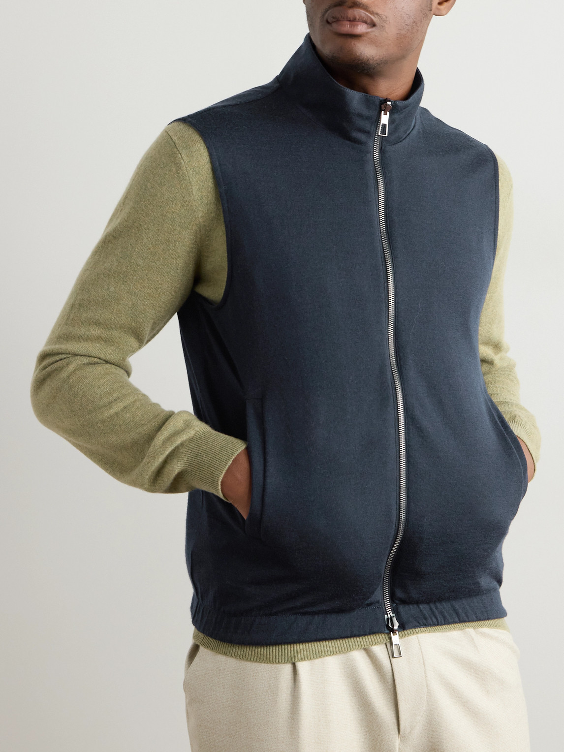 Loro Piana Reversible Storm System Shell And Super Wish Virgin Wool Gilet In Blue