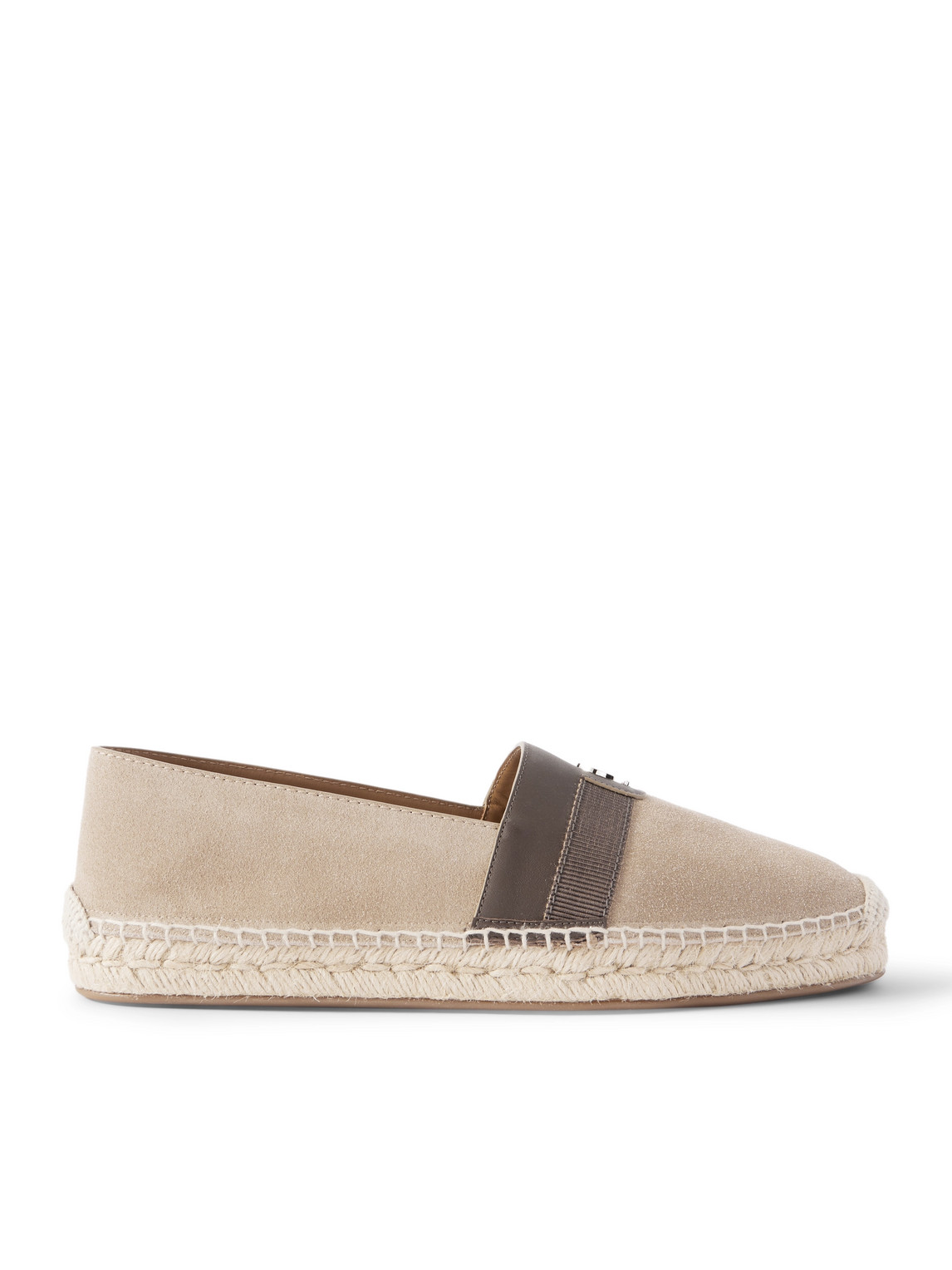 Christian Louboutin Alfarica Logo-embellished Leather And Grosgrain-trimmed Suede Espadrilles In Neutral