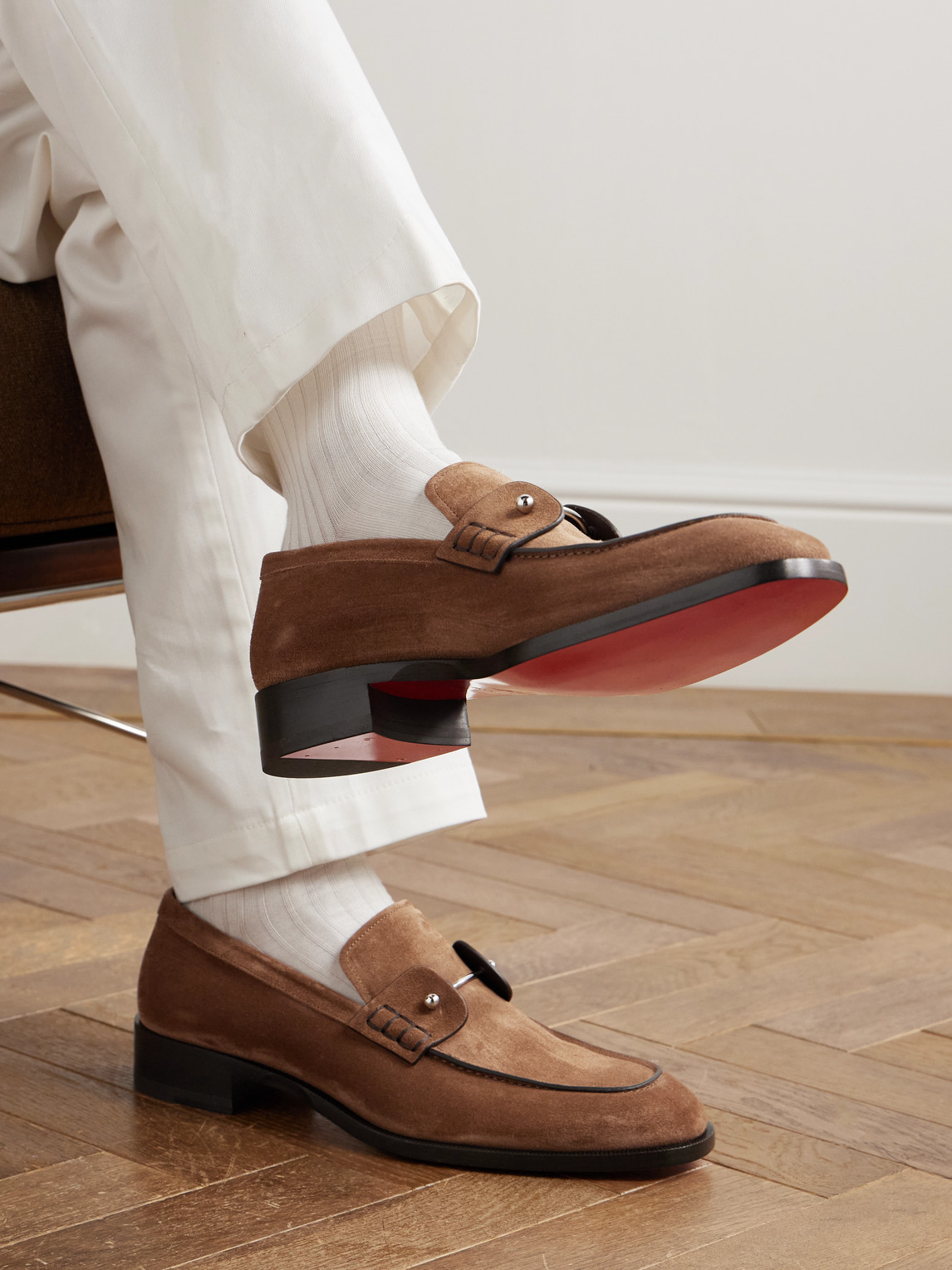 Christian Louboutin Chambelimoc Embellished Suede Loafers
