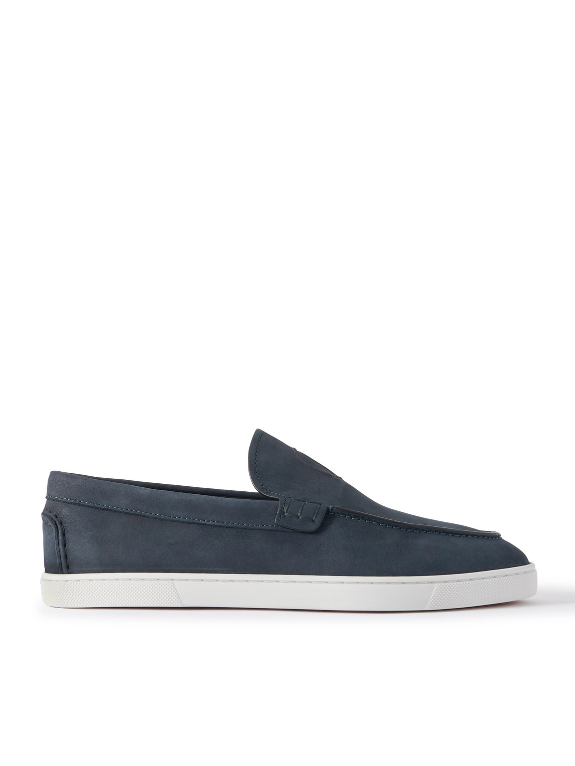 Christian Louboutin Moonboat Logo-embossed Nubuck Loafers In Blue