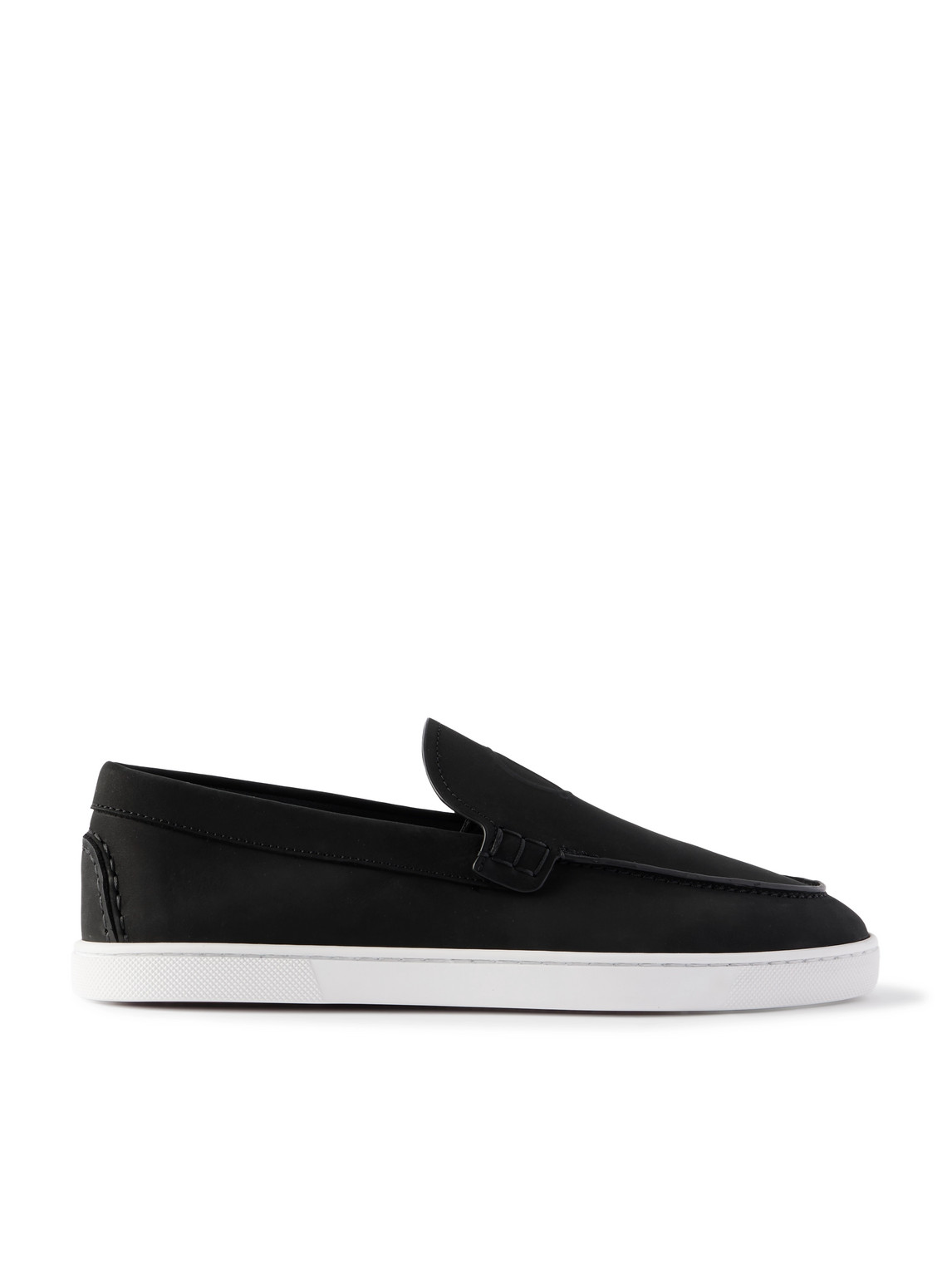 Christian Louboutin Moonboat Logo-embossed Nubuck Loafers In Black