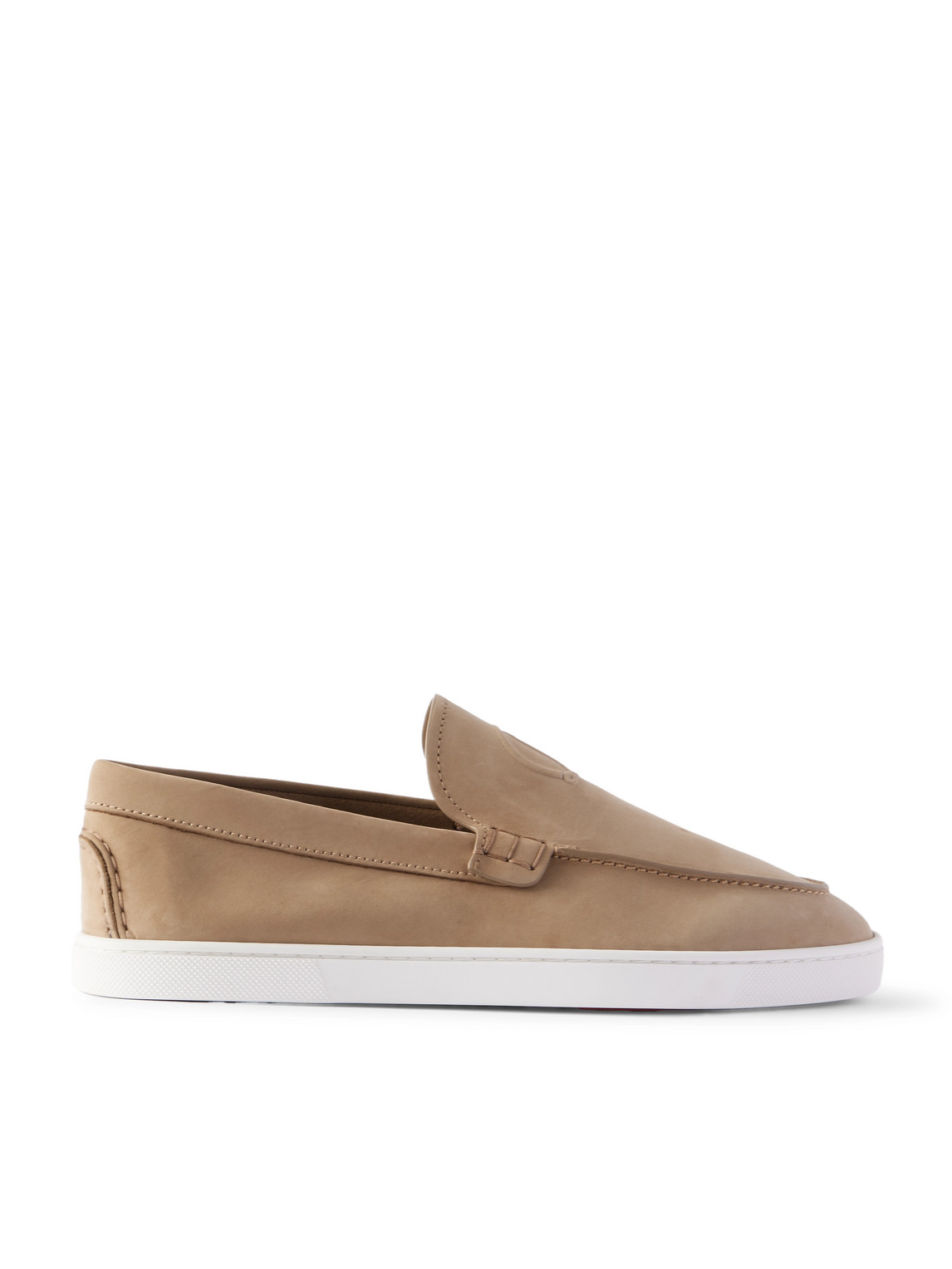 Christian Louboutin Moonboat Logo-embossed Nubuck Loafers In Brown