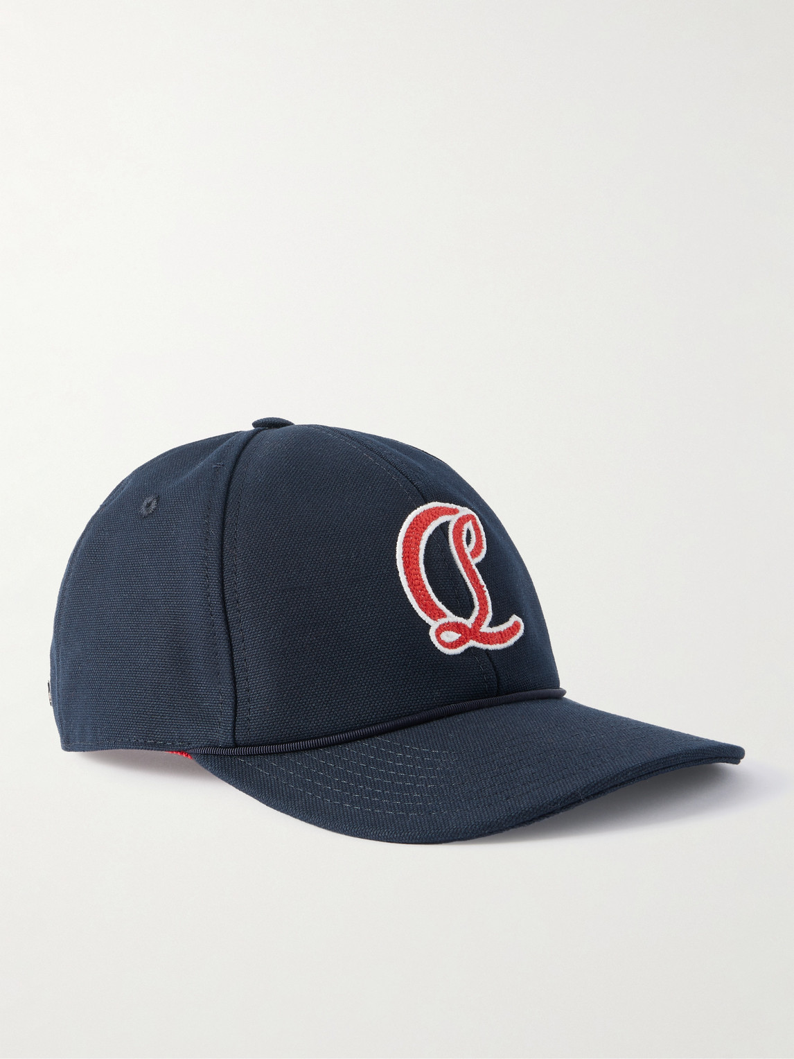 Christian Louboutin Mooncrest Ivy Logo-embroidered Leather-trimmed Cotton-canvas Cap In Blue