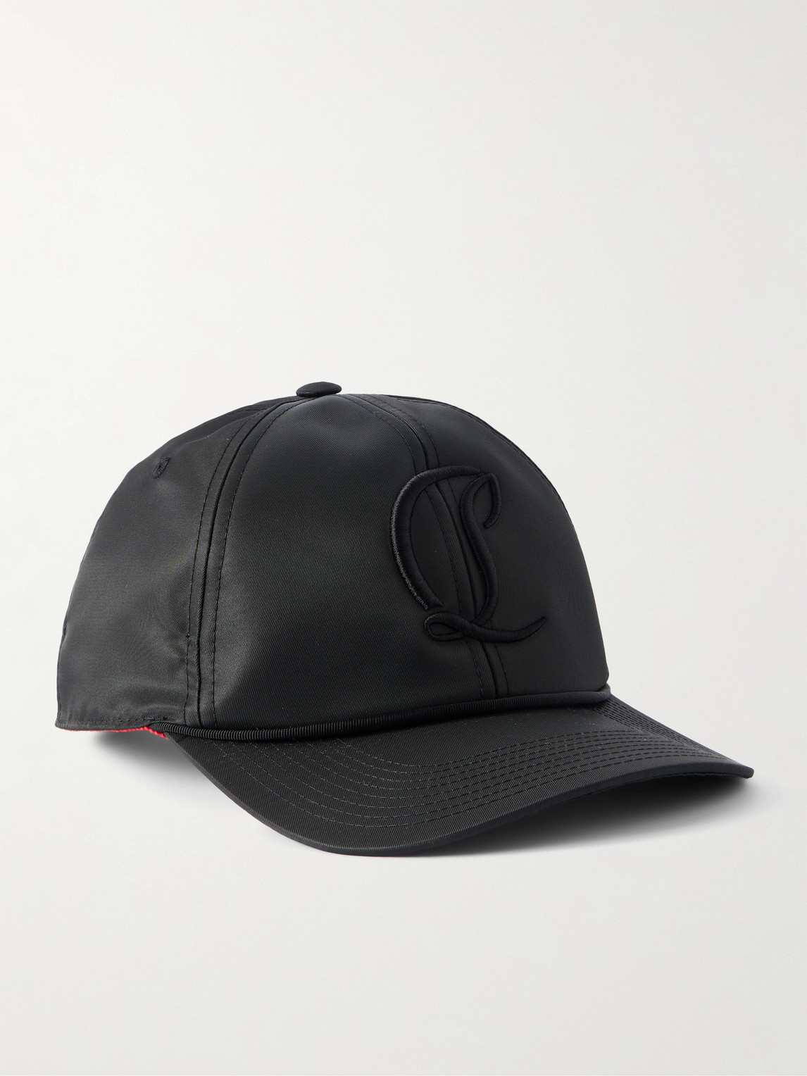 Christian Louboutin Mooncrest Ac Logo-embroidered Leather-trimmed Nylon-twill Baseball Cap In Black