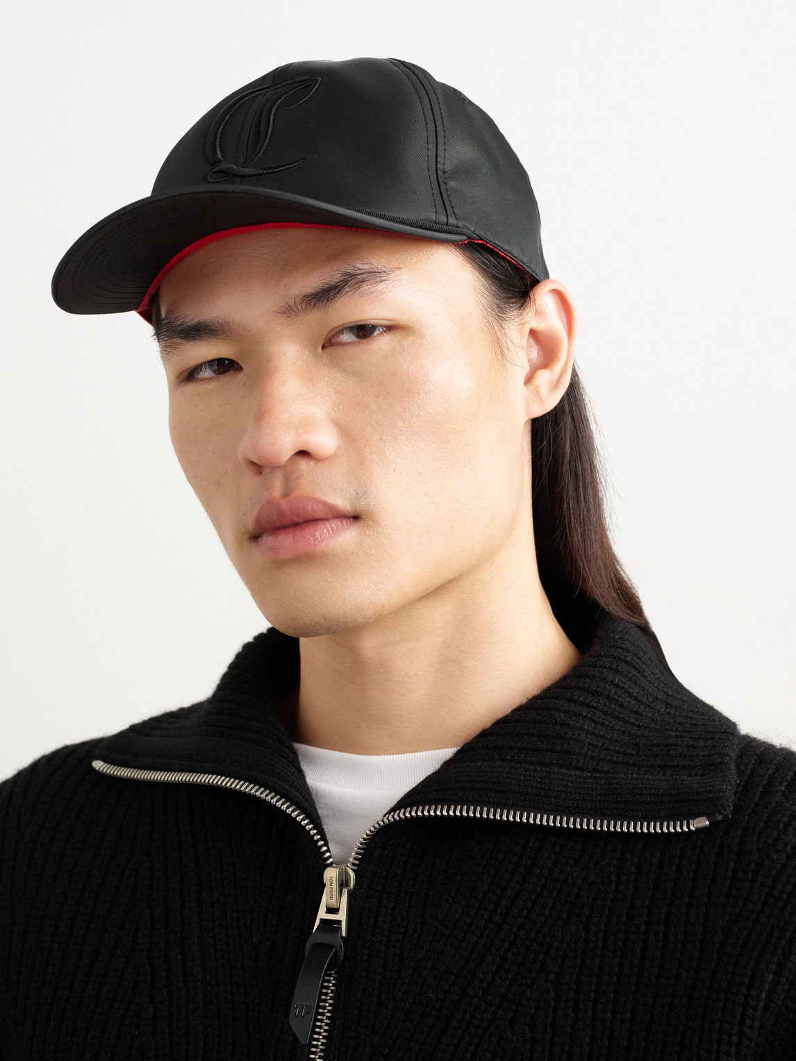 Christian Louboutin Mooncrest Ac Logo-embroidered Leather-trimmed Nylon-twill Baseball Cap