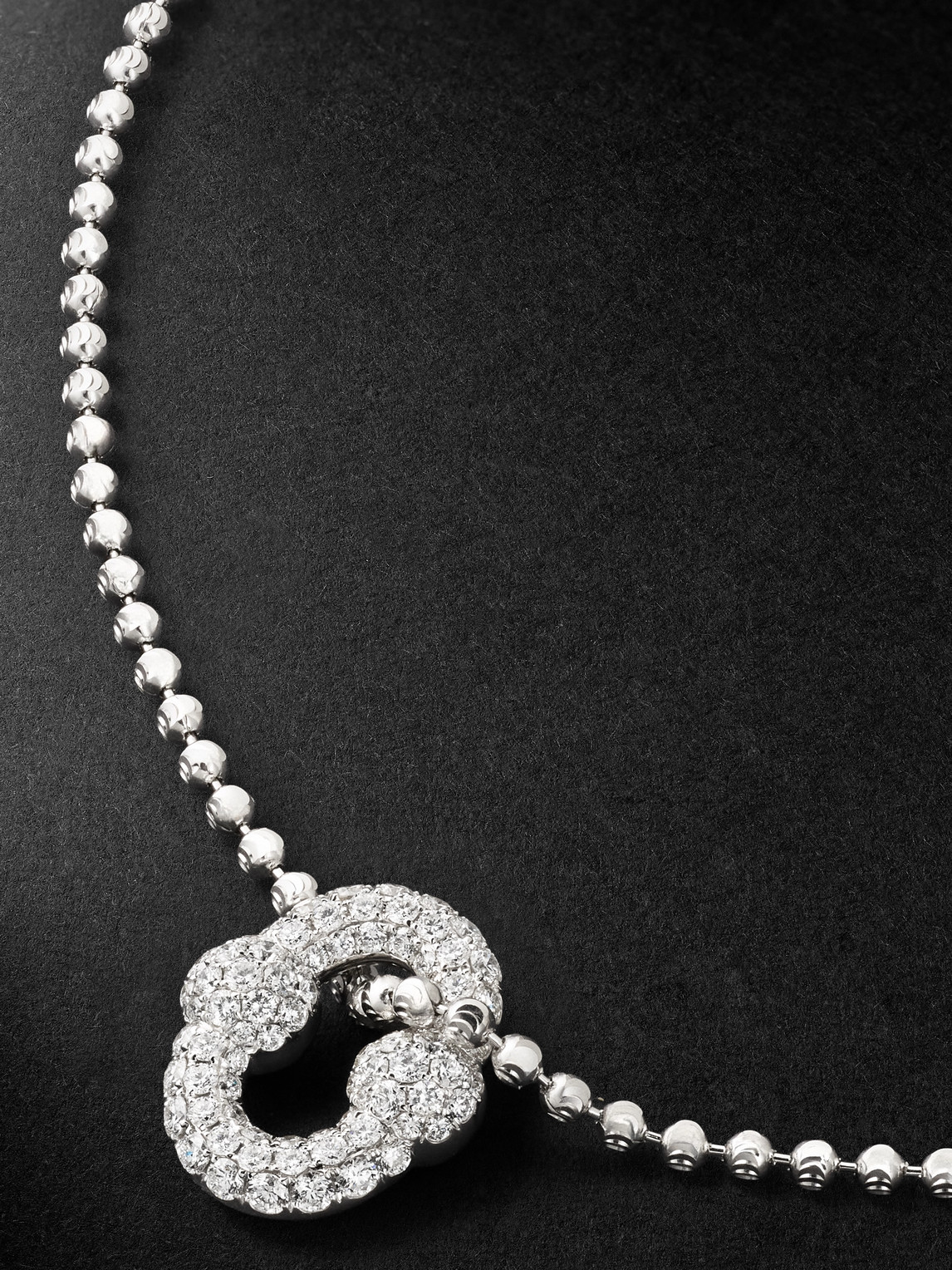 Greg Yuna Umlaut 18-karat White Gold Diamond Ball Chain Necklace