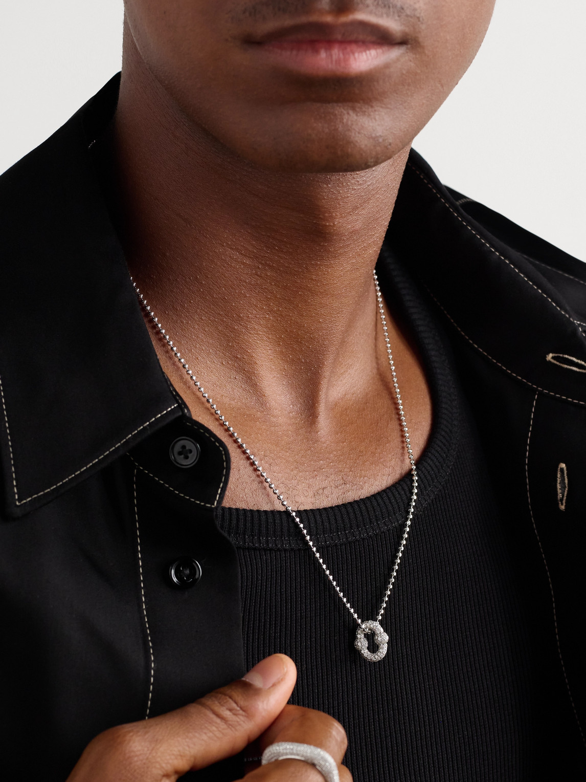 Greg Yuna Umlaut 18-karat White Gold Diamond Ball Chain Necklace