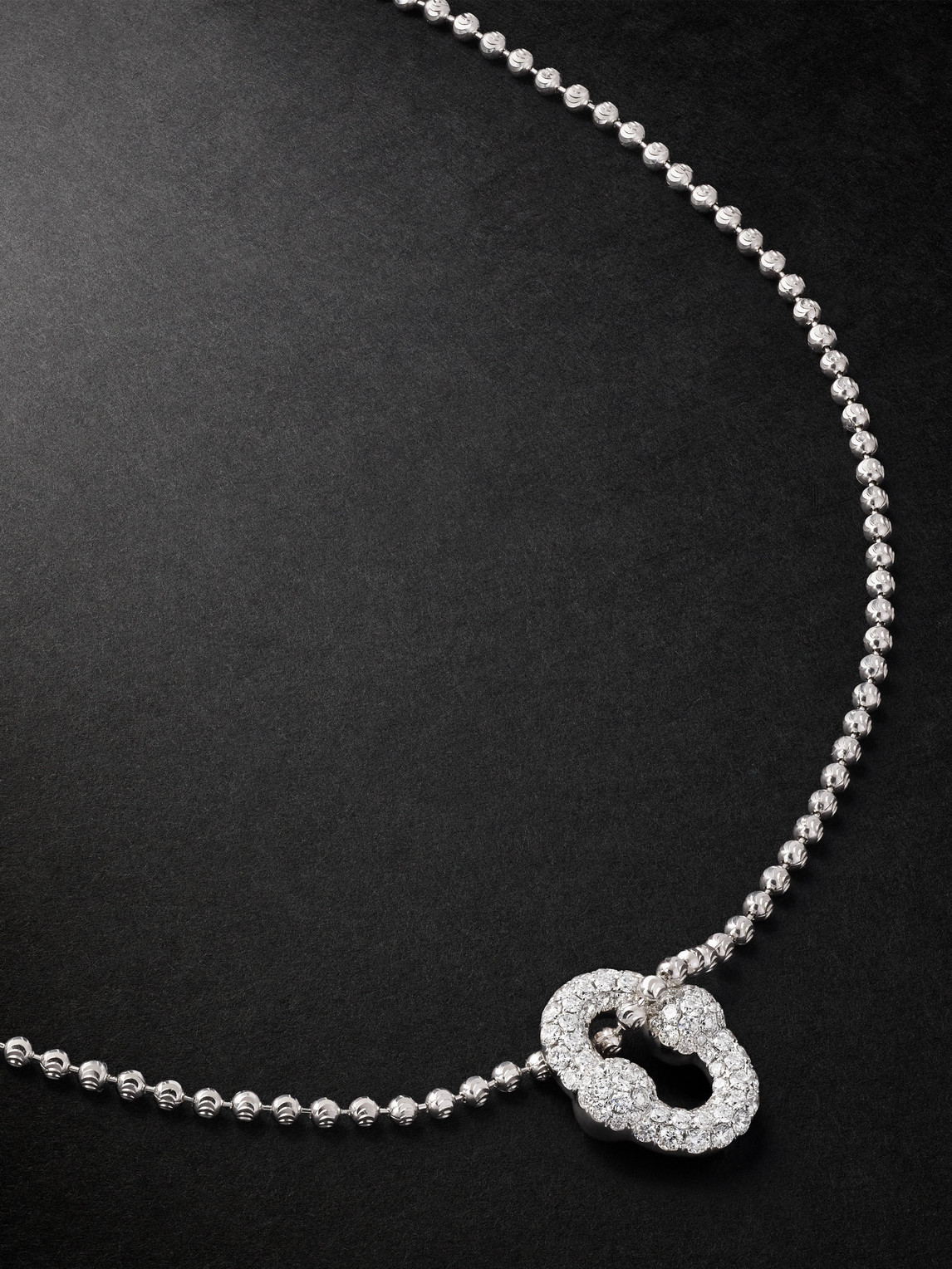 Greg Yuna – Umlaut 18-Karat White Gold Diamond Ball Chain Necklace