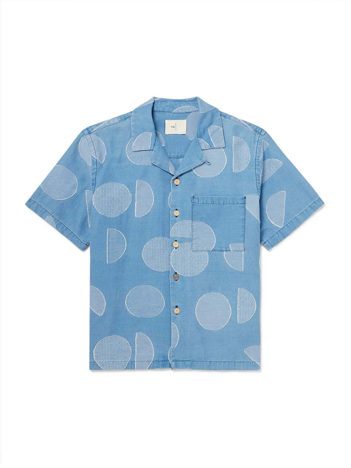 Anniversary Convertible-Collar Logo-Jacquard Cotton-Chambray Shirt
