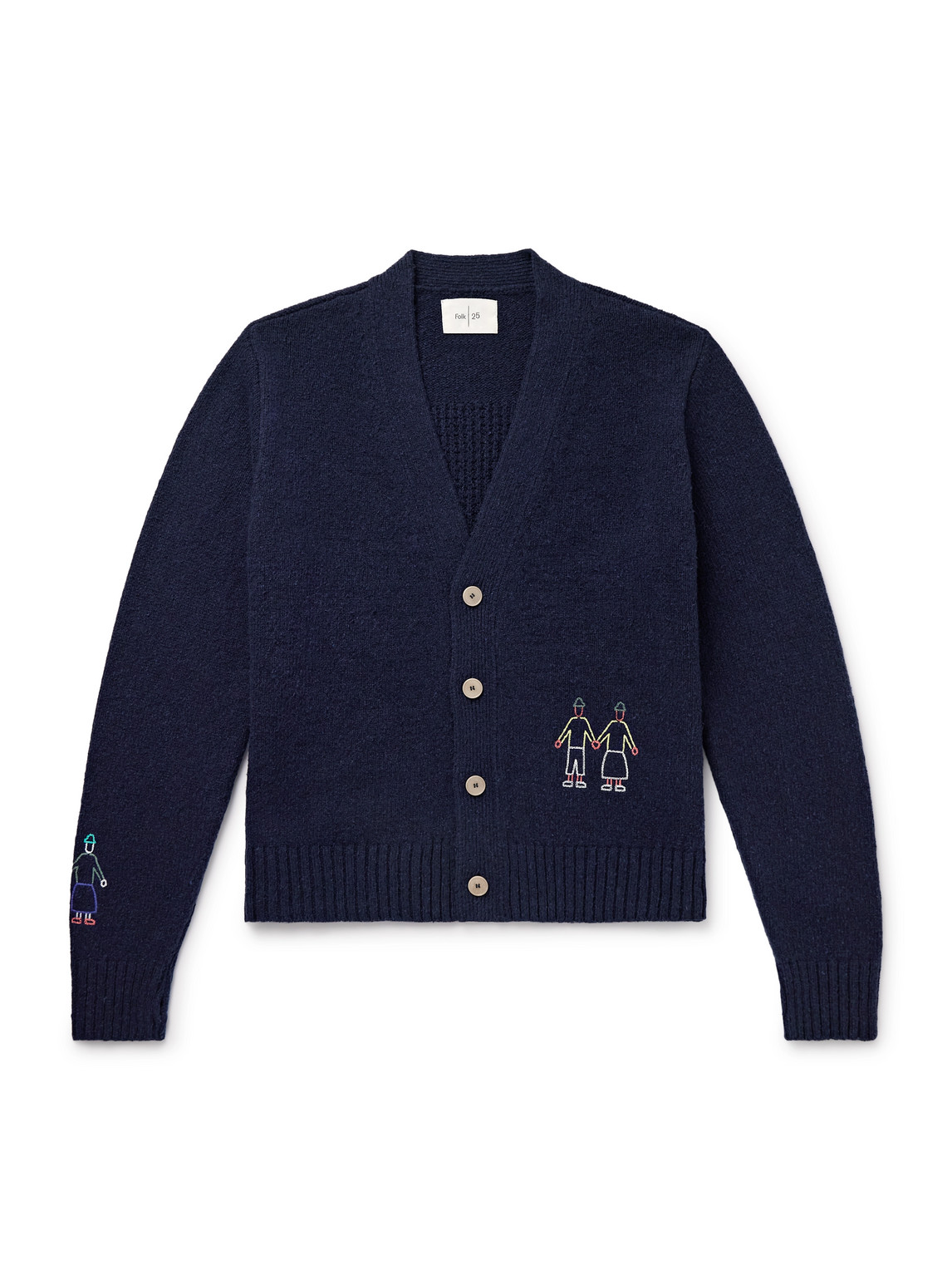 Folk Embroidered Knitted Cardigan In Blue