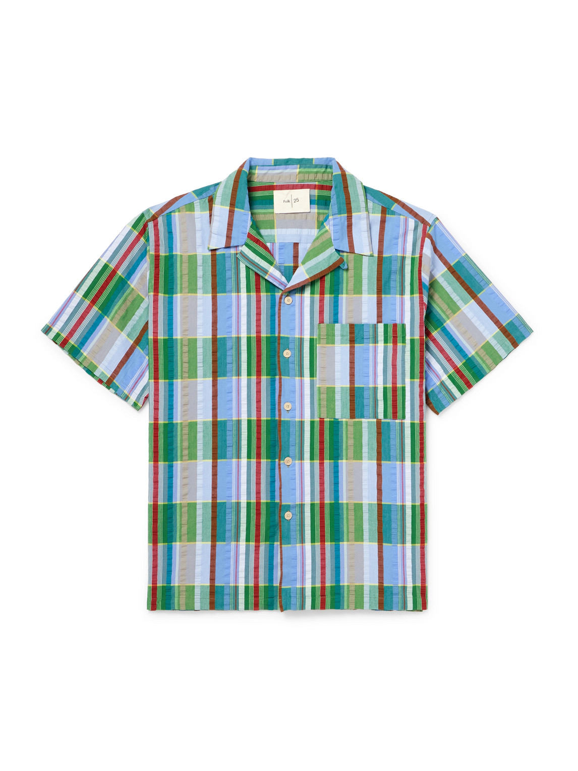 Folk Anniversary Convertible-collar Checked Cotton-seersucker Shirt In Multi