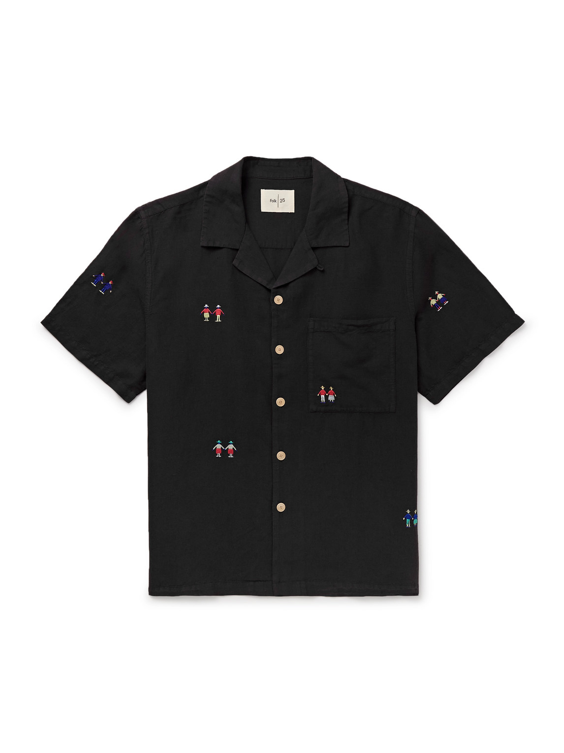 Anniversary Convertible-Collar Embroidered Linen and Cotton-Blend Shirt