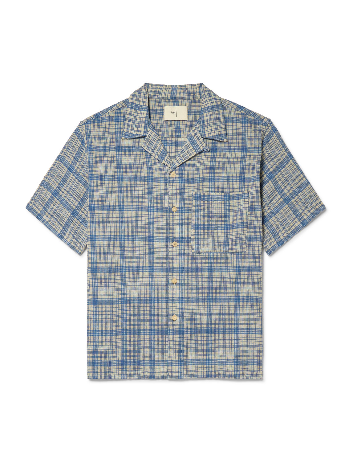 Folk Anniversary Convertible-collar Checked Cotton-gauze Shirt In Gray