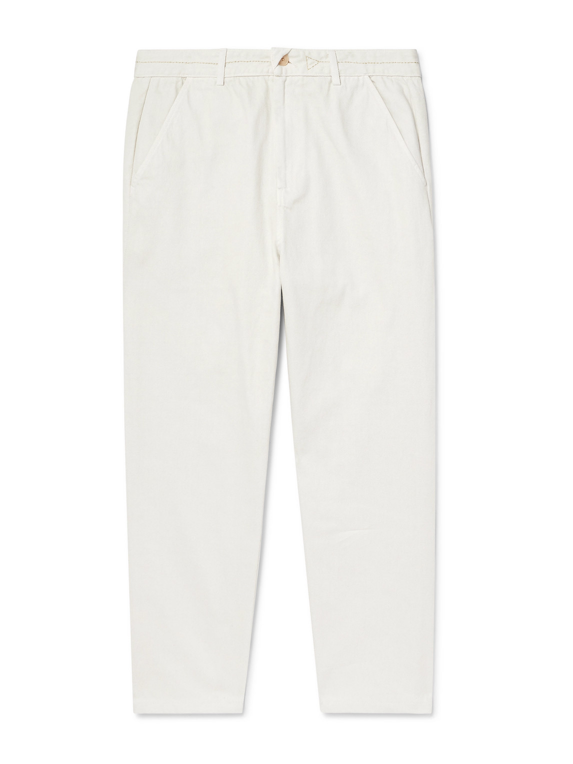 Folk Anniversary Slim-fit Straight-leg Topstitched Cotton-twill Trousers In White