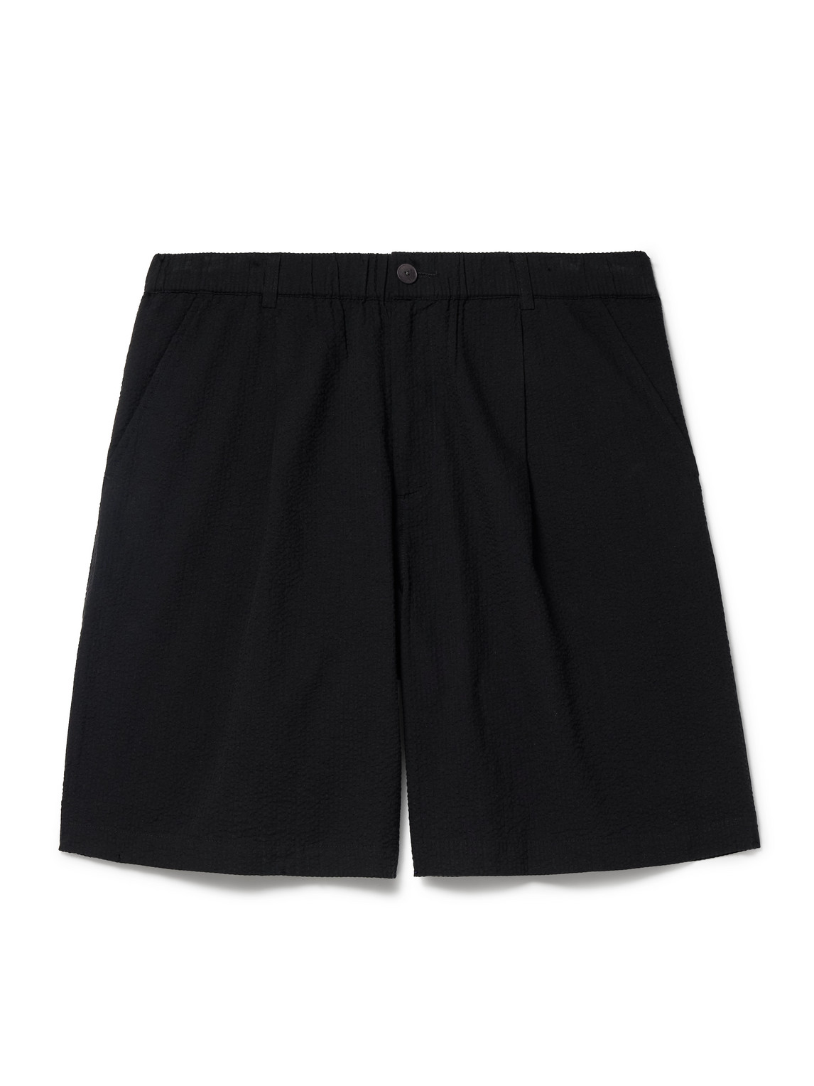 Folk Wide-leg Pleated Cotton-seersucker Shorts