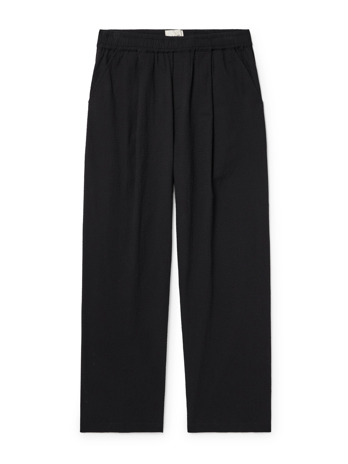 Folk Anniversary Wide-leg Pleated Cotton-seersucker Drawstring Trousers
