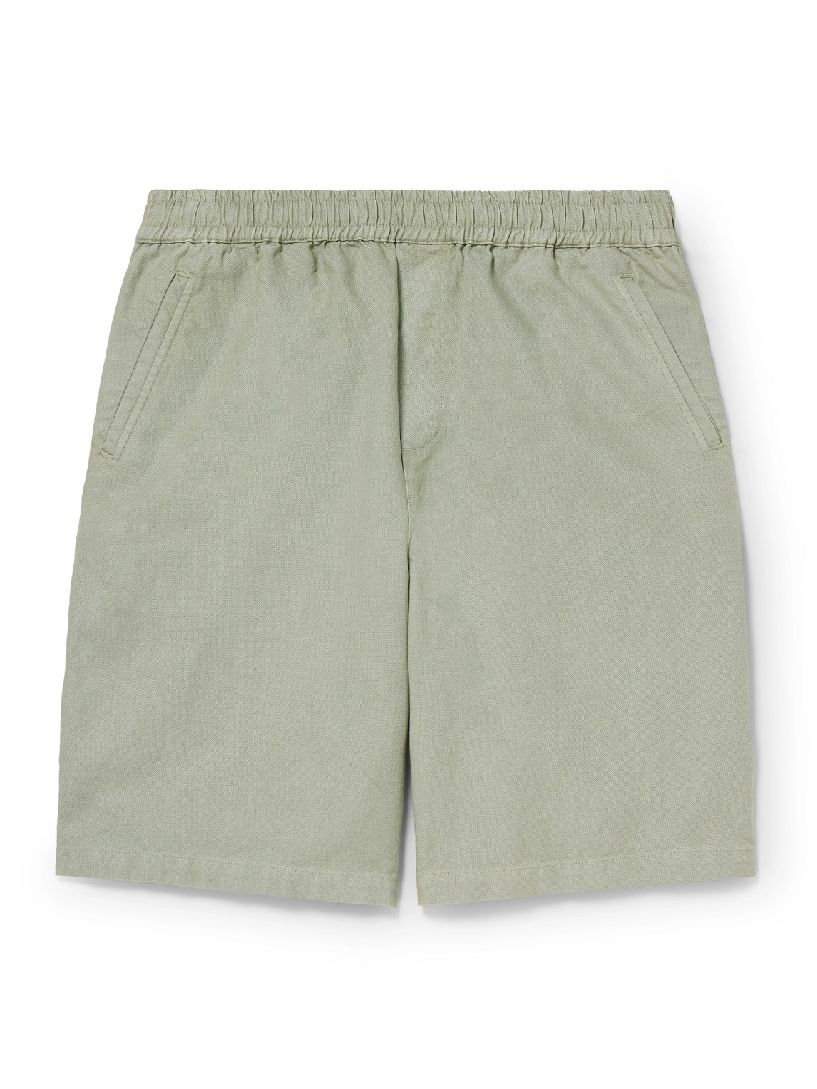 Folk Assembly Straight-leg Garment-dyed Cotton And Hemp-blend Shorts In Green