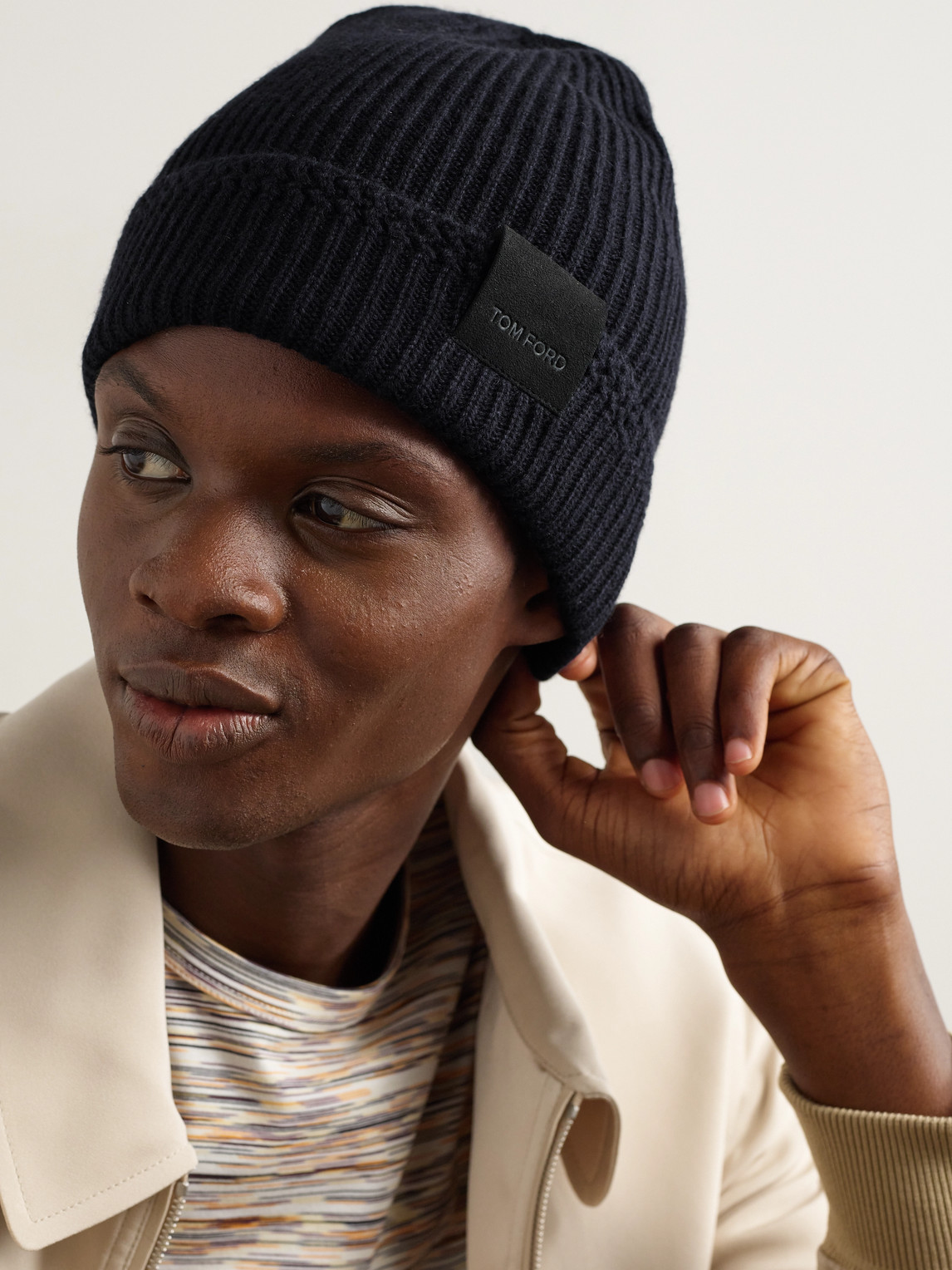 Tom Ford Logo-appliquéd Ribbed Cashmere Beanie