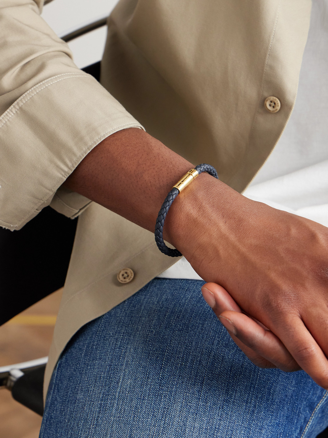 Tom Ford Gold-tone And Woven Leather Bracelet