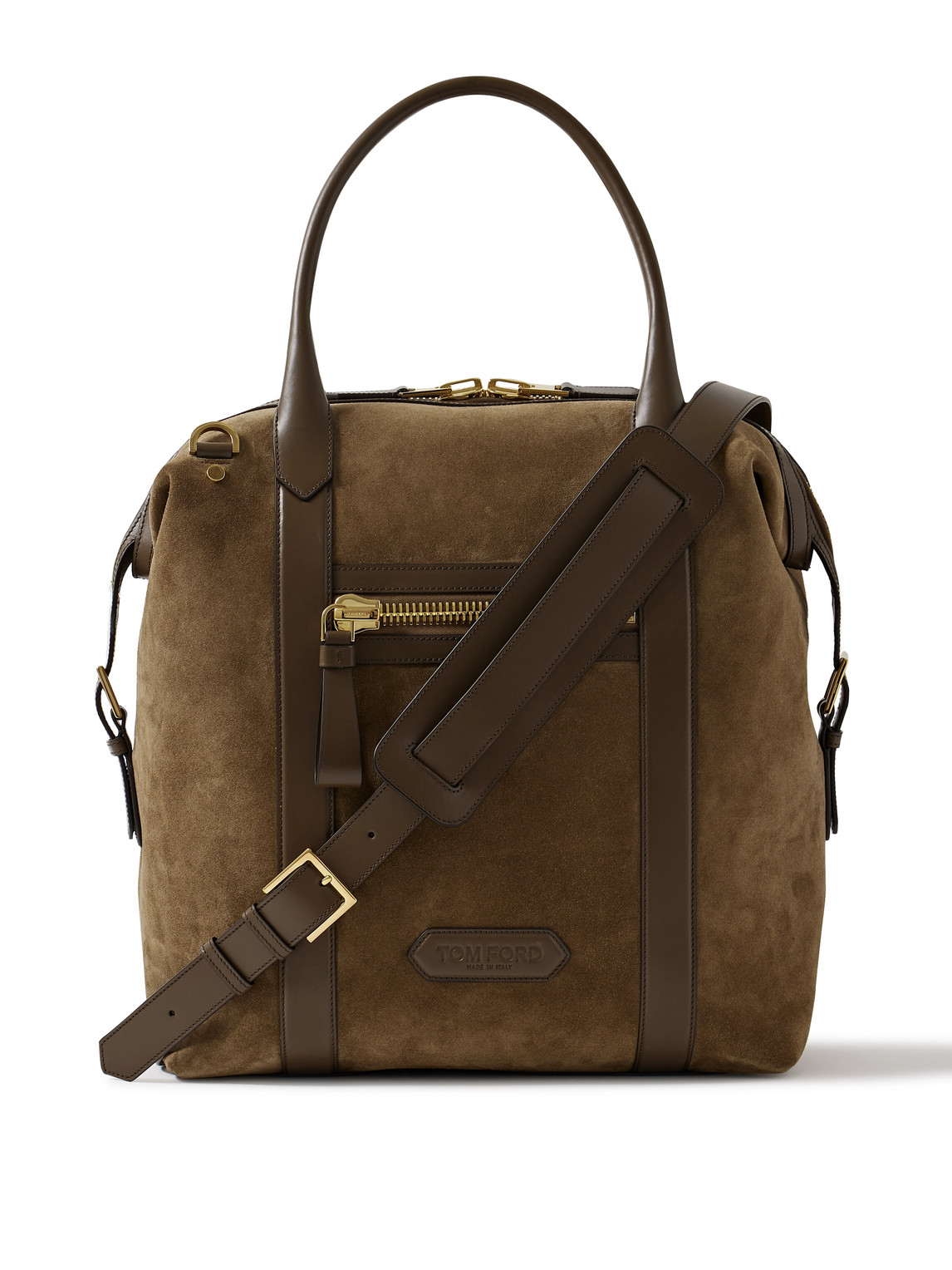 Tom Ford Leather-trimmed Suede Tote Bag In Brown