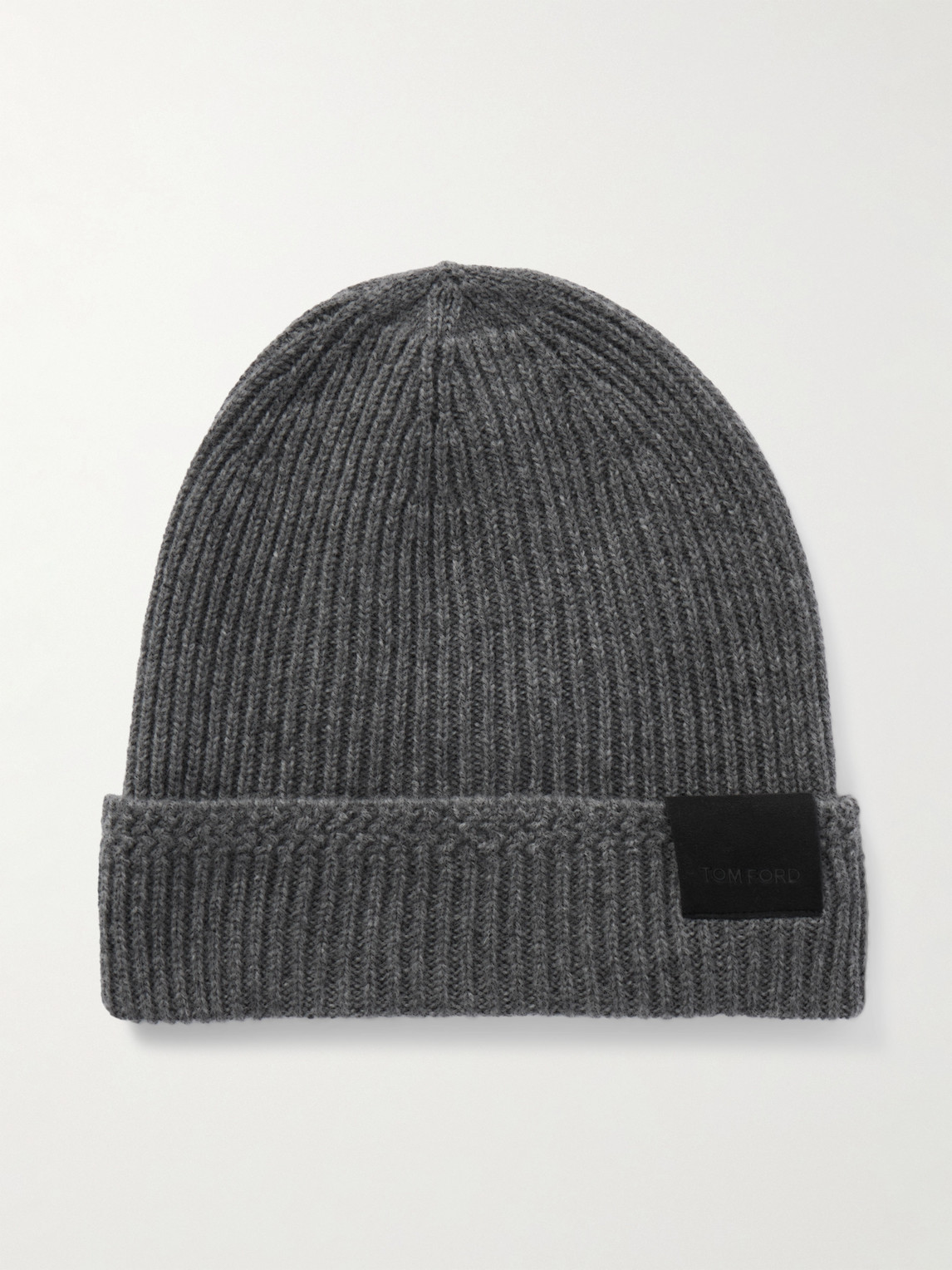 Tom Ford Logo-appliquéd Ribbed Cashmere Beanie In Gray