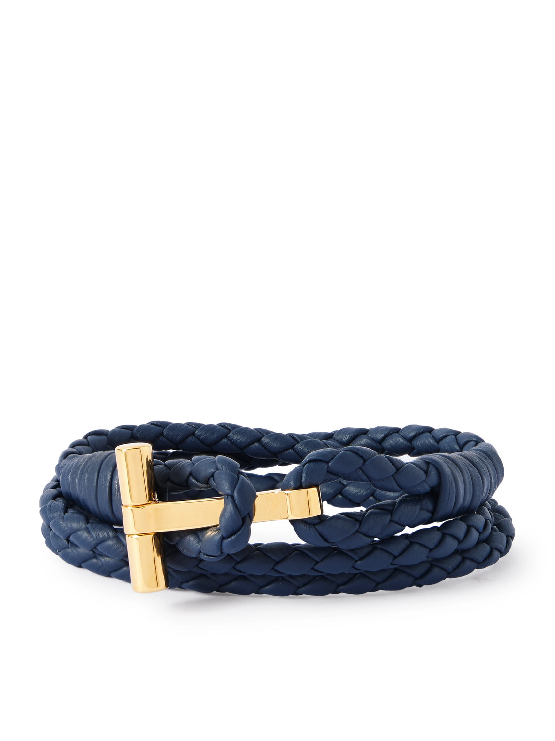 Tom Ford Woven Leather And Gold-plated Wrap Bracelet In Blue
