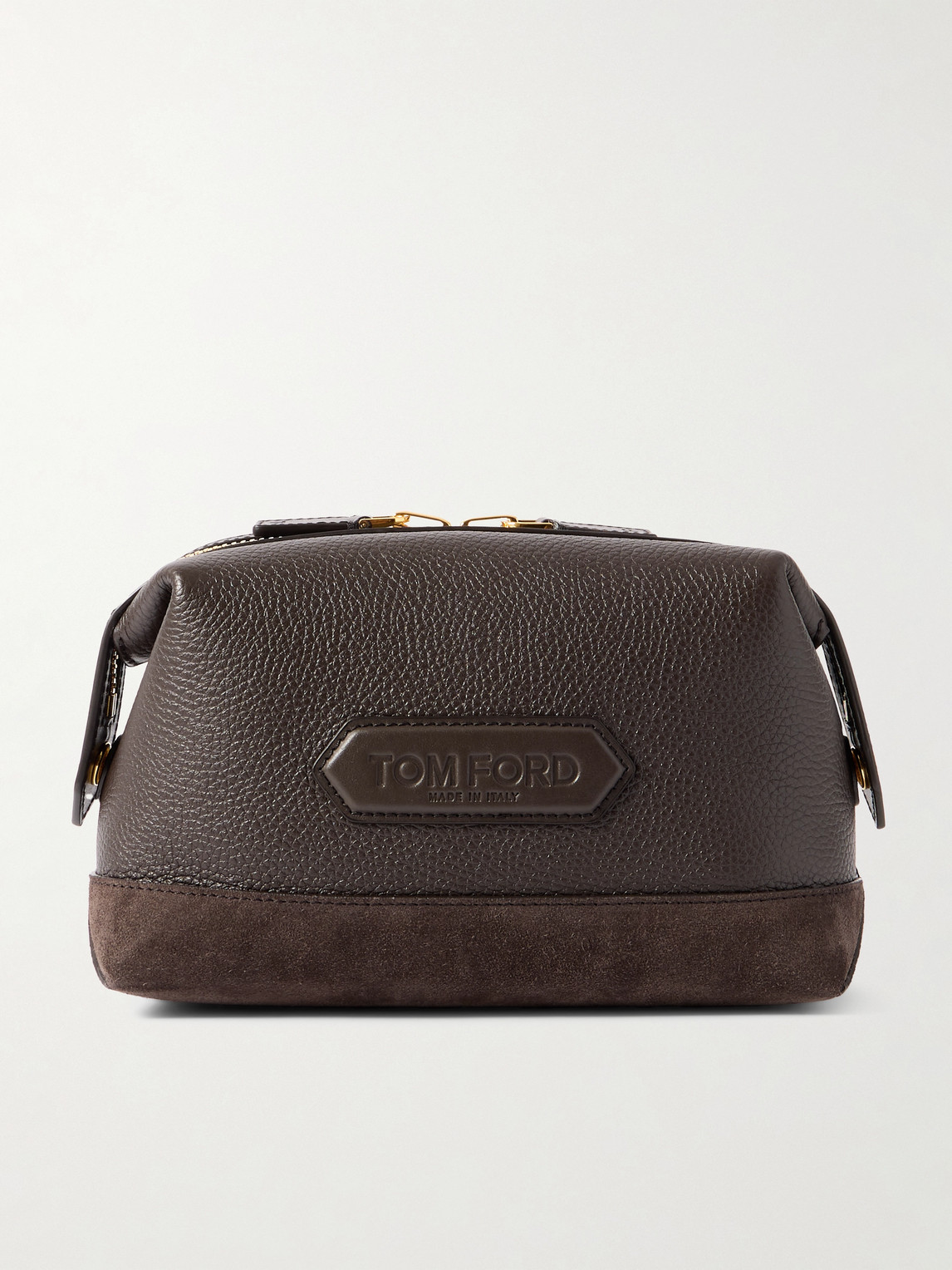 Tom Ford Suede-Trimmed Full-Grain Leather Wash Bag - Men