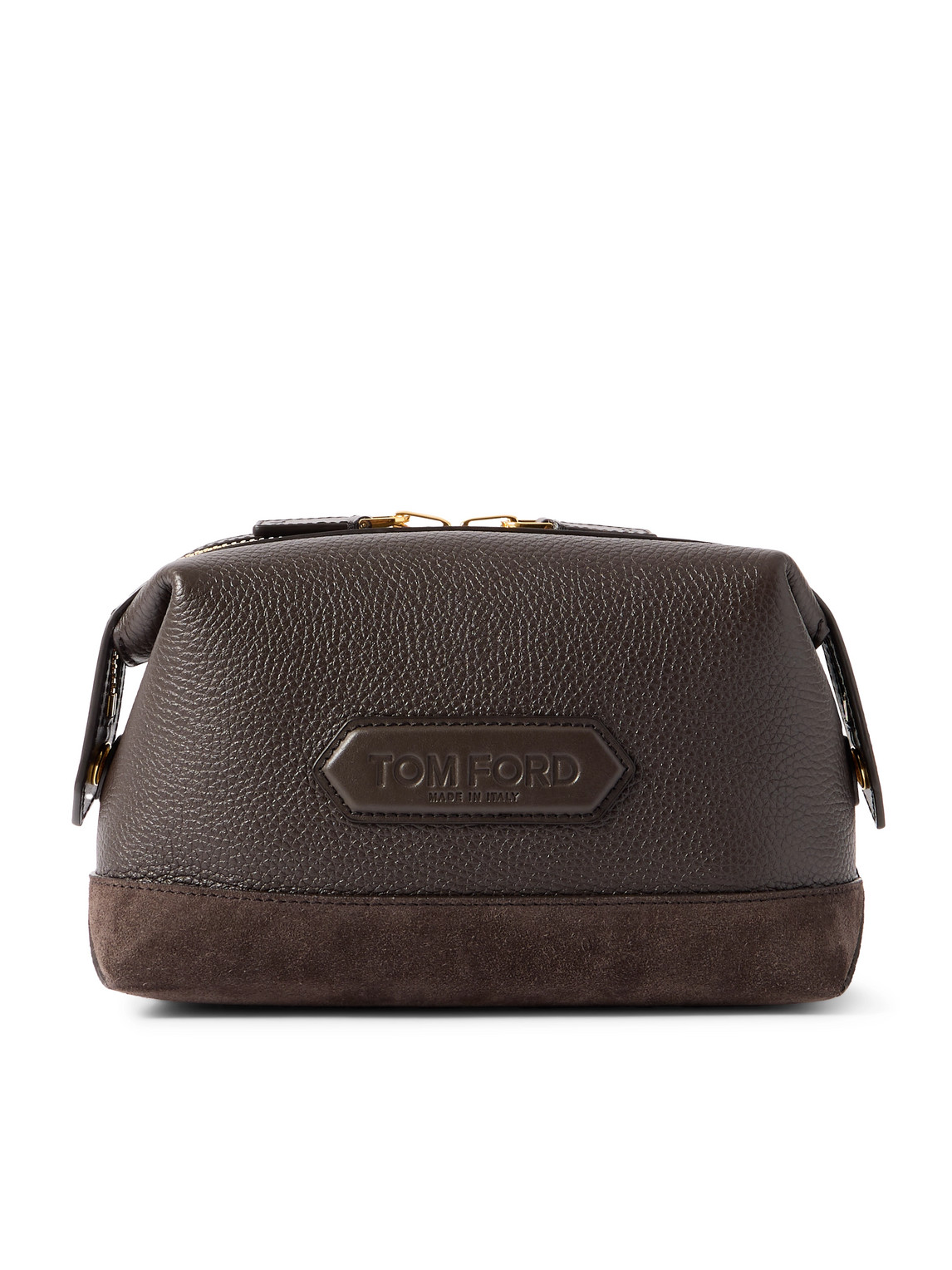 Tom Ford Suede-trimmed Full-grain Leather Wash Bag In Brown