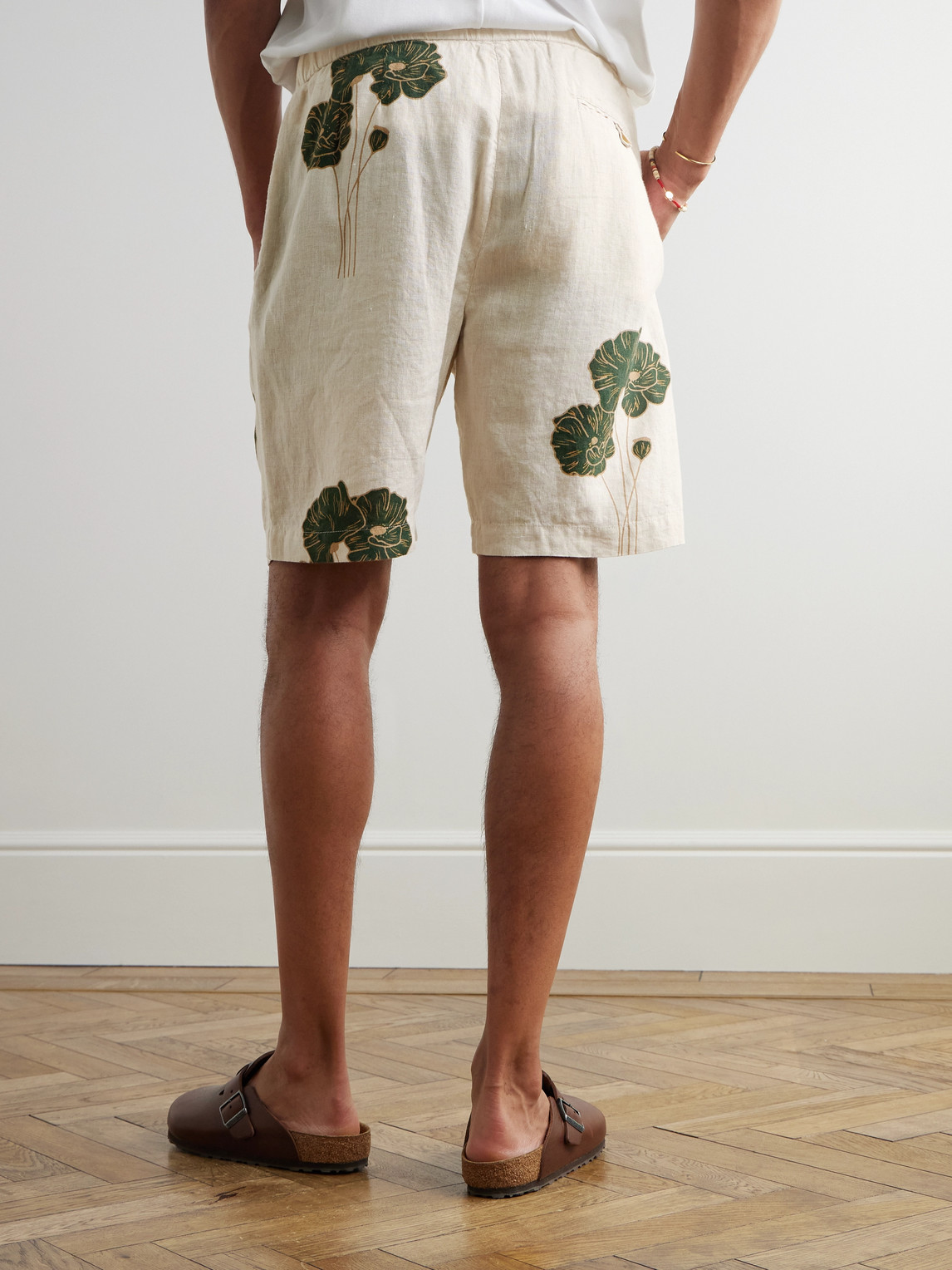 Frescobol Carioca Felipe Straight-leg Floral-print Linen Shorts In White